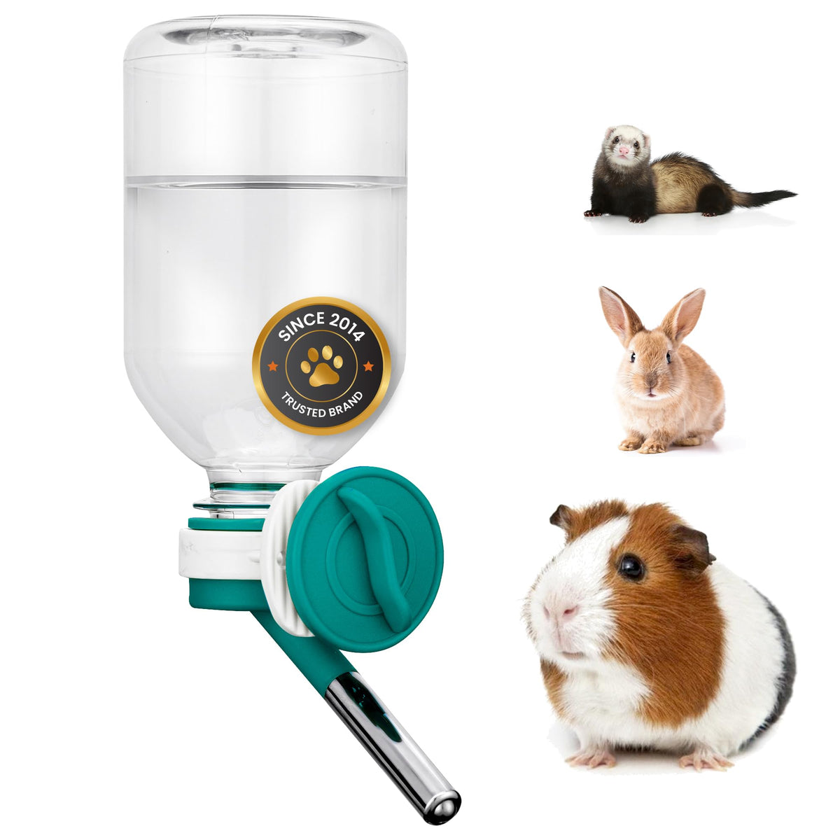 Choco Nose biberon anti-débordement pour petits animaux avec eau propre dans la cage.