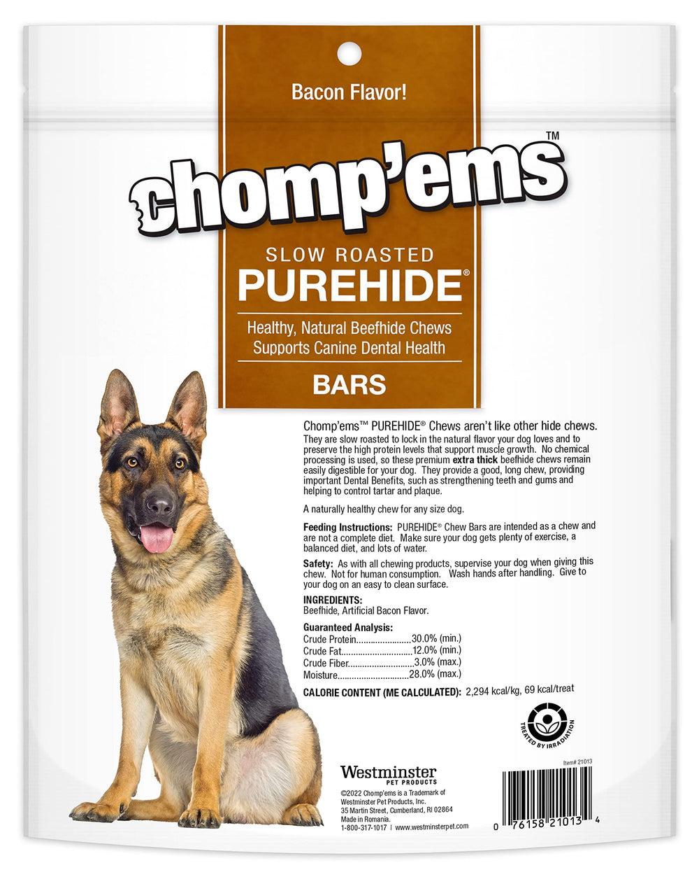 CHOMP EMS Purehide barres dentaires bacon, morsure longue durée.
