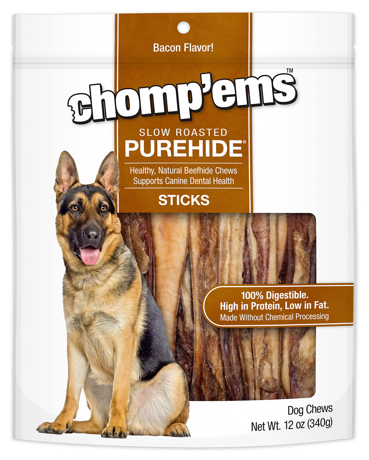 CHOMP 'EMS Purehide bâtonnets bacon, friandise naturelle pour chien.