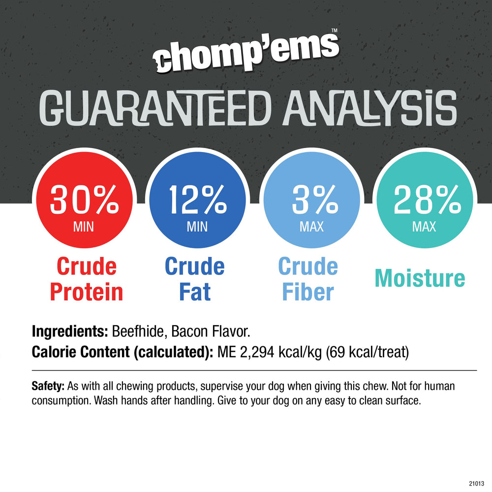 CHOMP EMS Purehide friandises dentaires bacon digestibles.