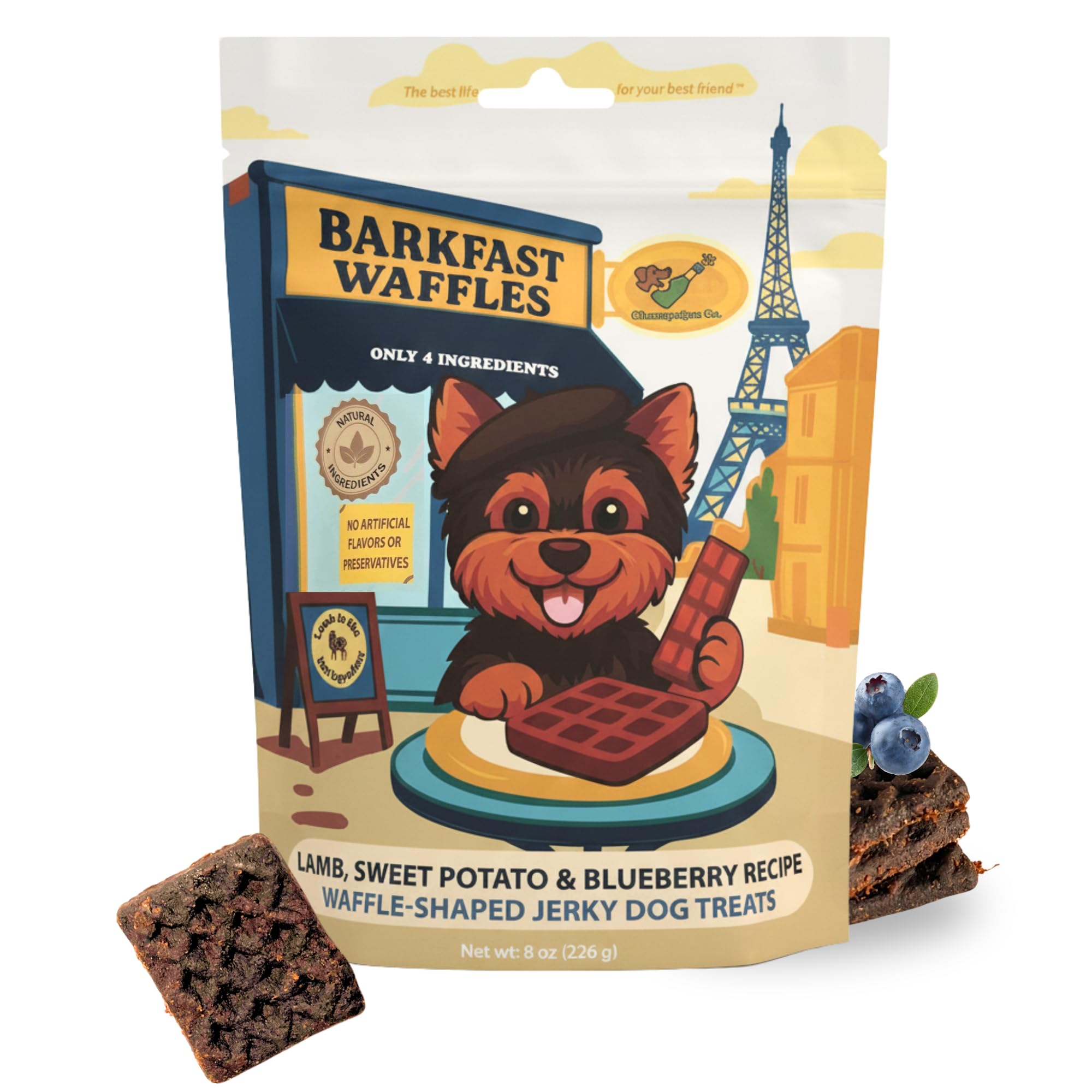 Friandises Chompagne gaufres à l’agneau, douceur adaptée aux petites races.