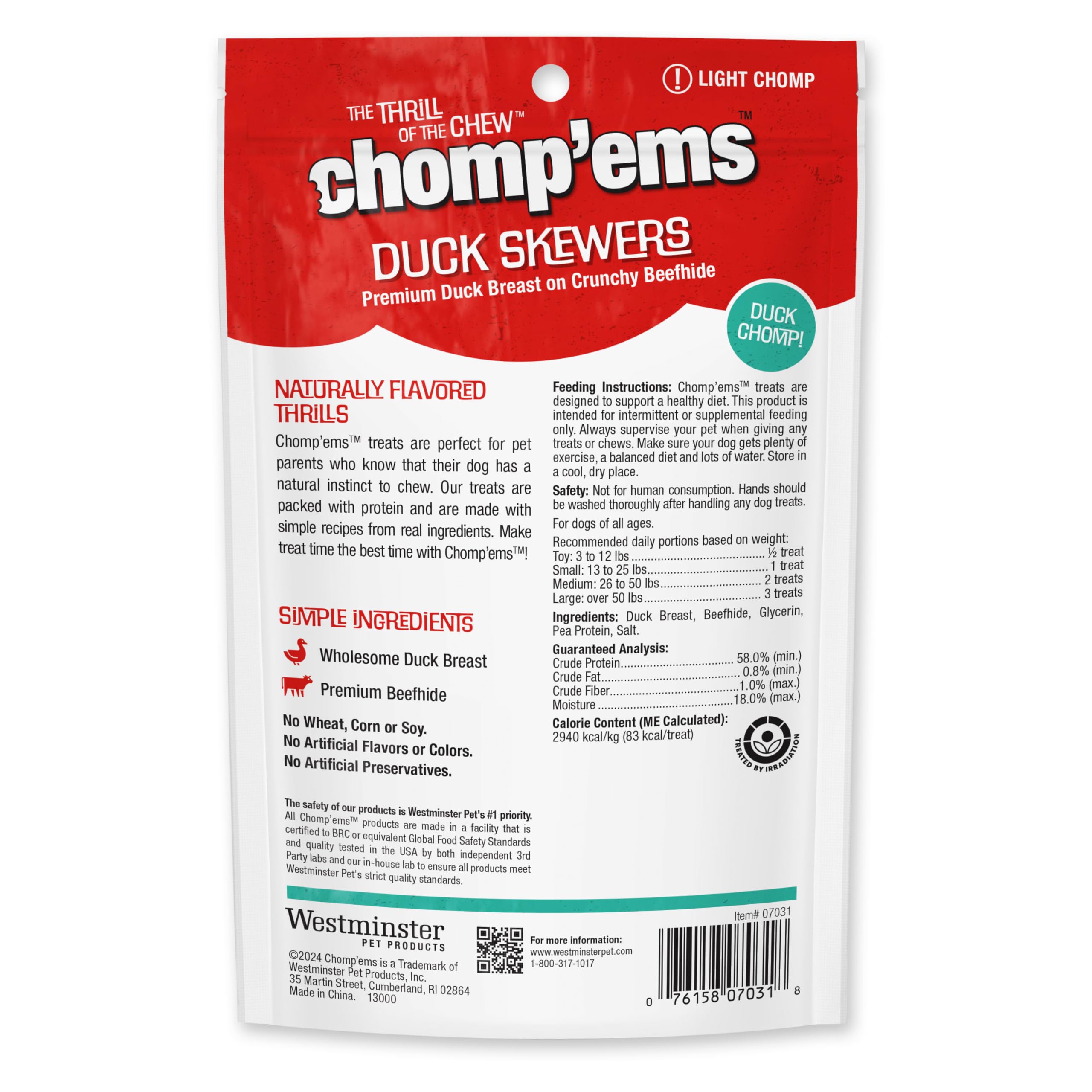 CHOMP'EMS Brochettes Canard - tranche visible, récompense protéinée.