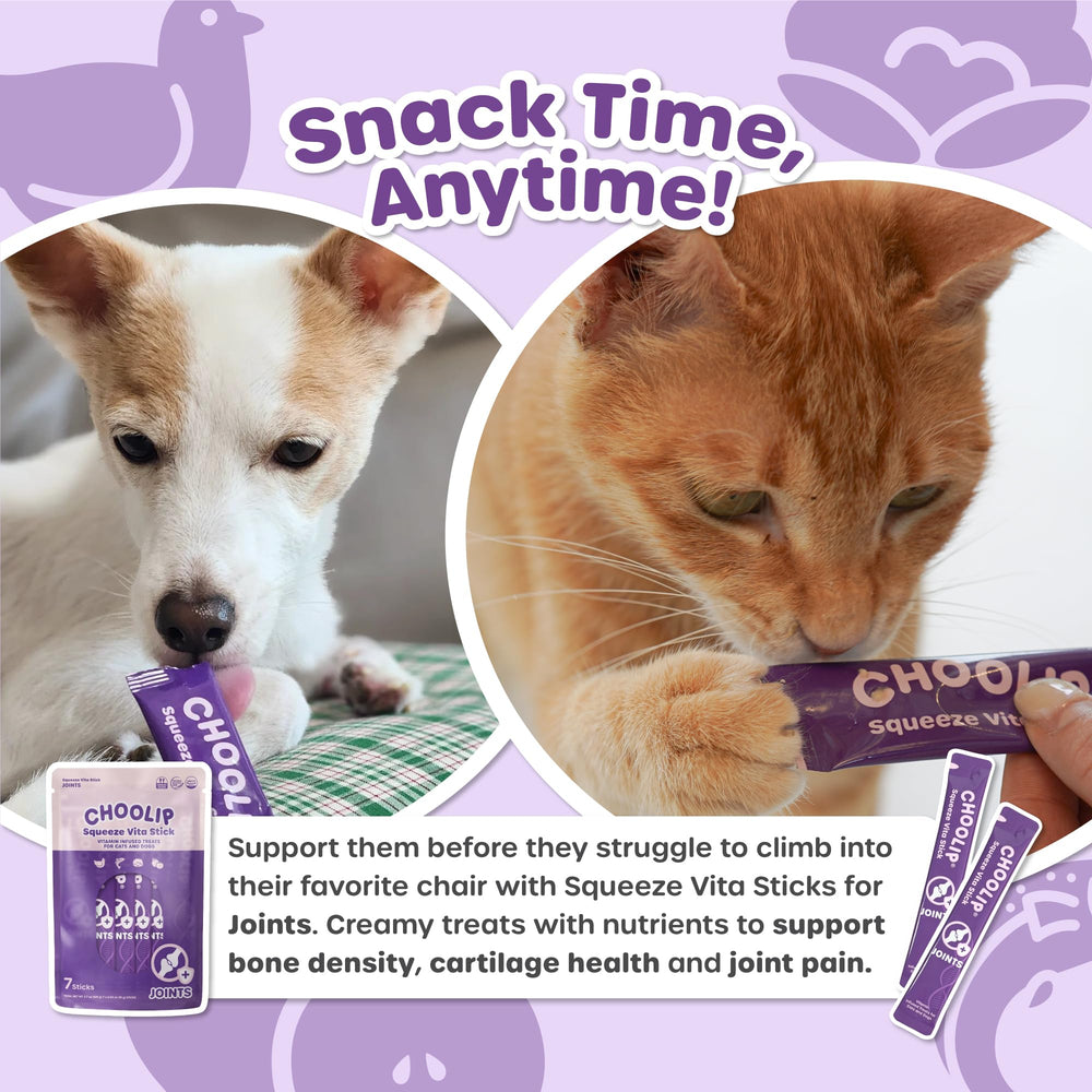 Choolip Squeeze Vita Stick emballage vétérinaire, format pratique pour les familles multi-animaux.