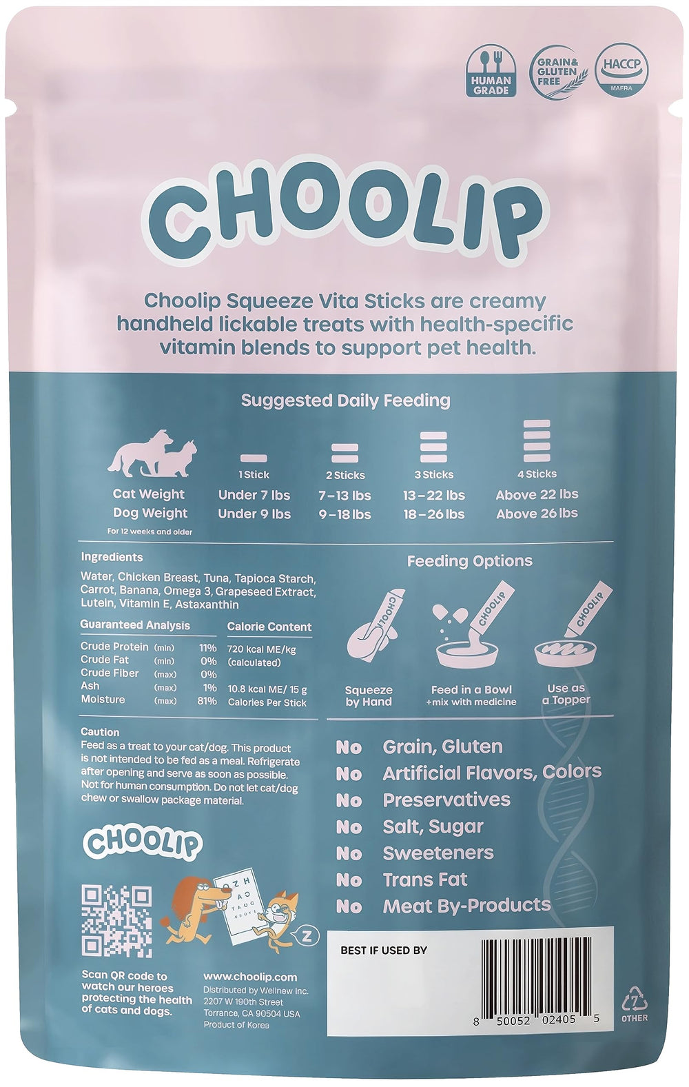 Choolip Squeeze Vita Stick servi comme friandise pratique