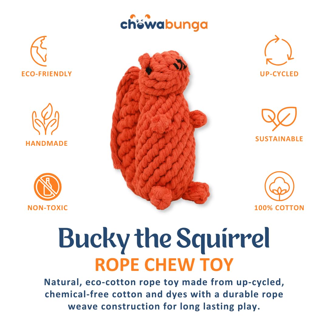 Bucky, noeud tressé Chowabunga en coton recyclé pour mâchouiller en sécurité.