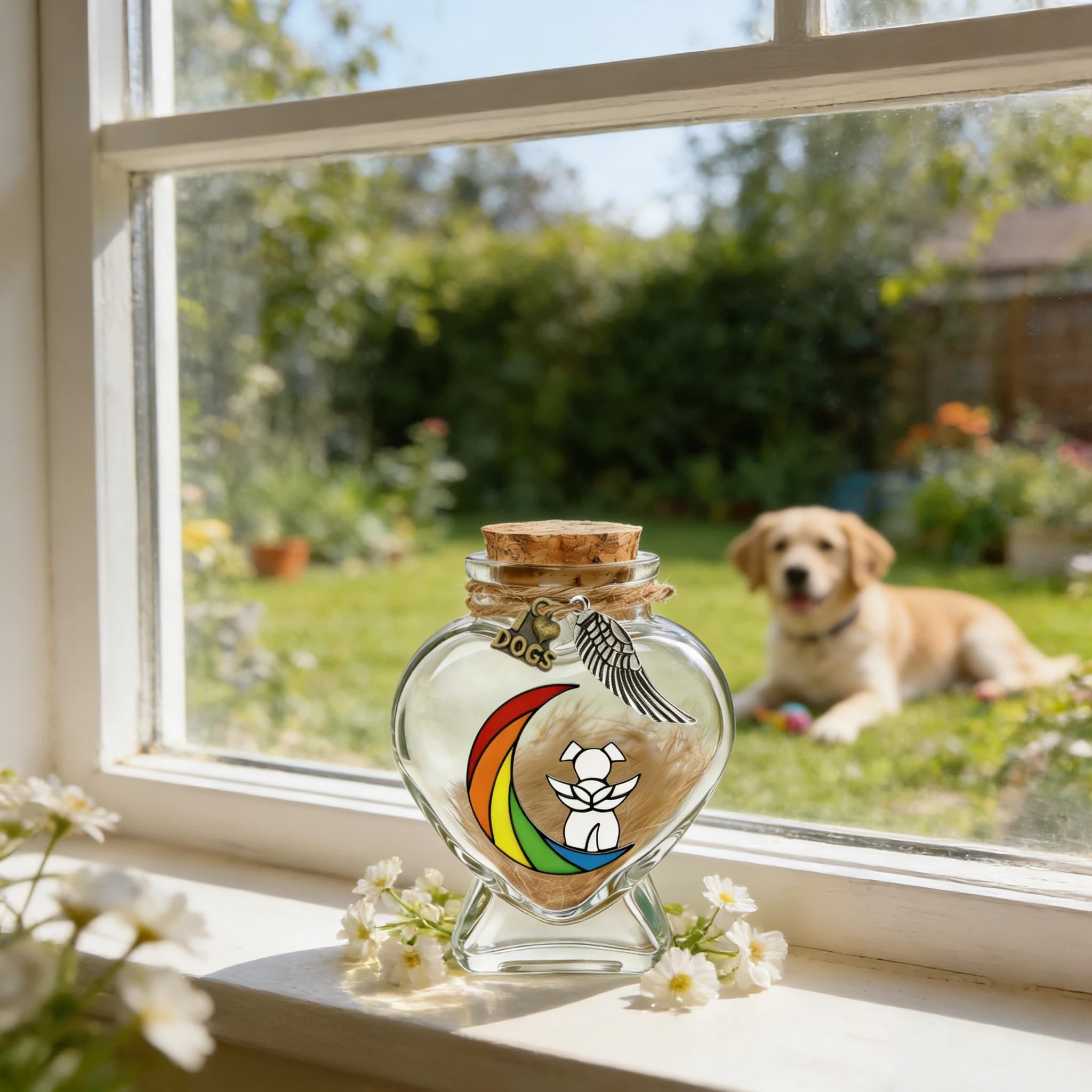 Chowsie Coeur Verre: hommage animal avec motif arc‑en‑ciel.