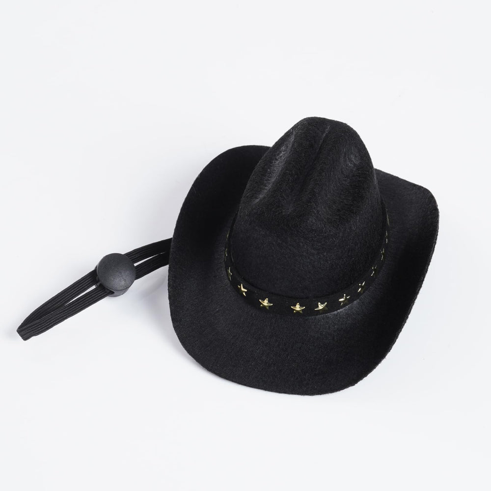 Choyaxo chapeau cowboy noir avec badge étoile dorée, style élégant.