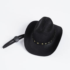 Choyaxo chapeau cowboy noir avec badge étoile dorée, style élégant.