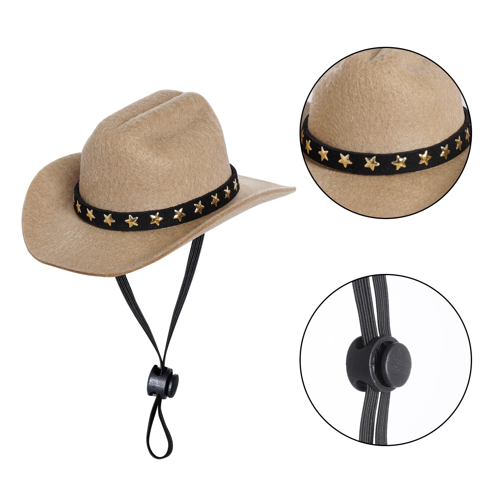 Choyaxo chapeau cowboy pour animal khaki moyen, ajustable, idéal pour fêtes et balades.