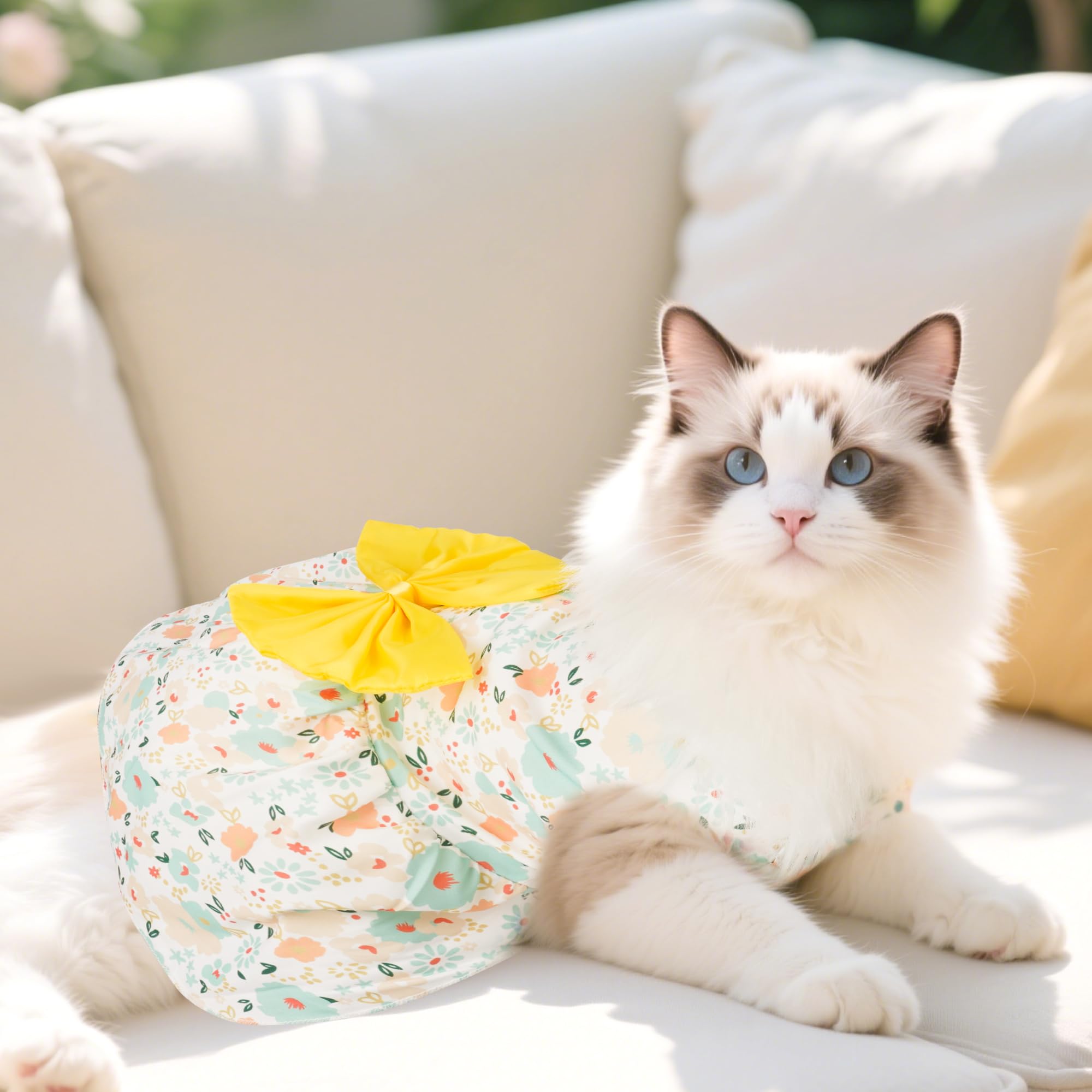 Choyaxo robe chien dentelle jaune, ambiance printanière pour promenades et fêtes.