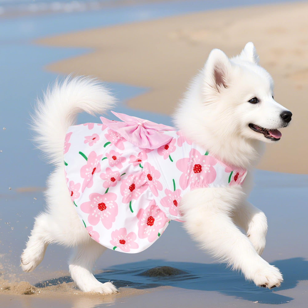 Choyaxo robe chien florale arrière: ensemble chic et printanier.