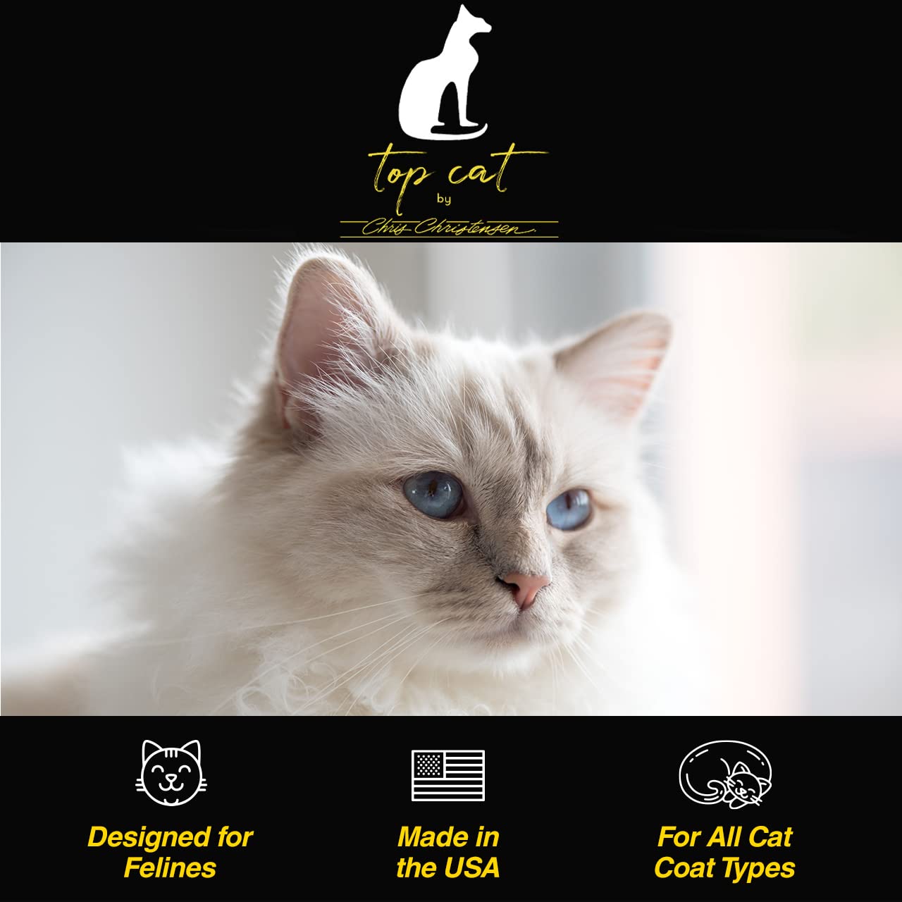 Shampoing clarifiant Top Cat après‑bain facilite le coiffage et rend le pelage doux.