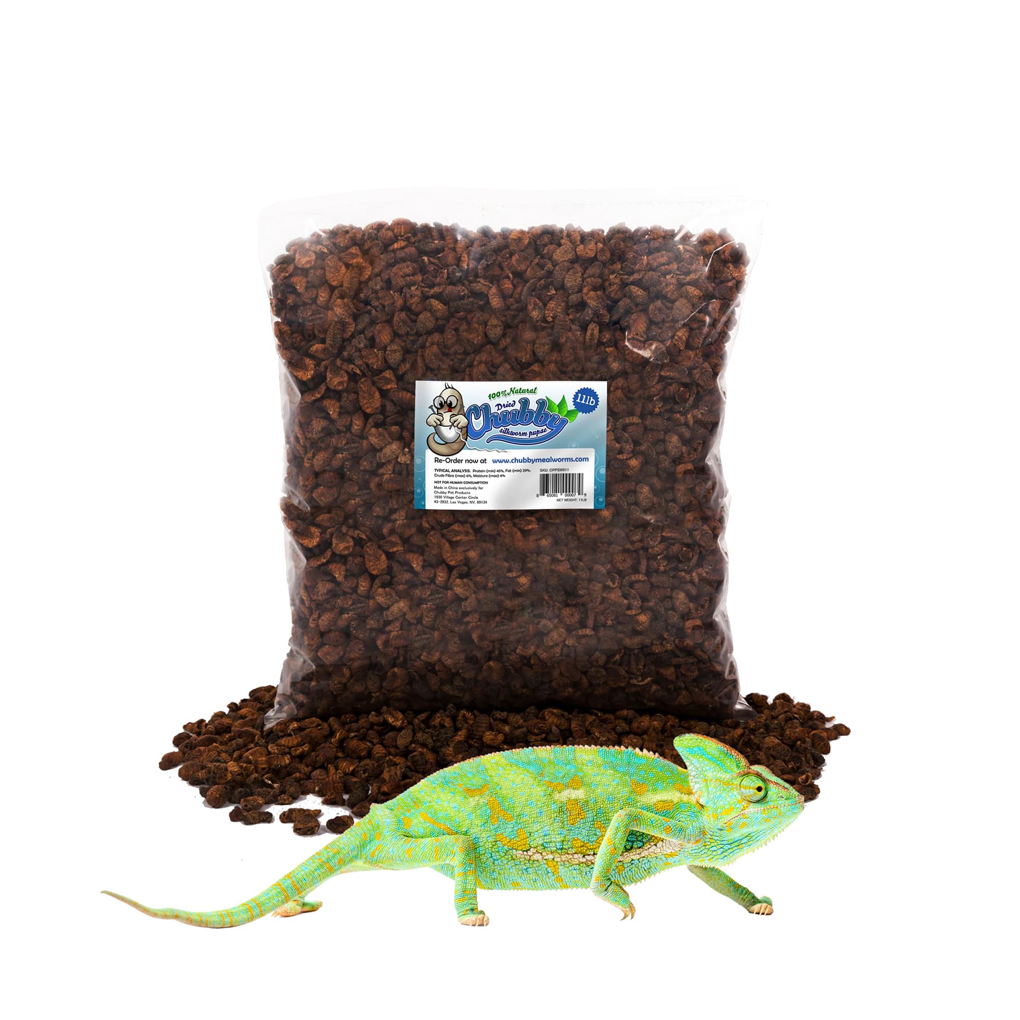 Chubby Mealworms: pupes de ver à soie séchées dans emballage pratique pour stocker la fraîcheur.
