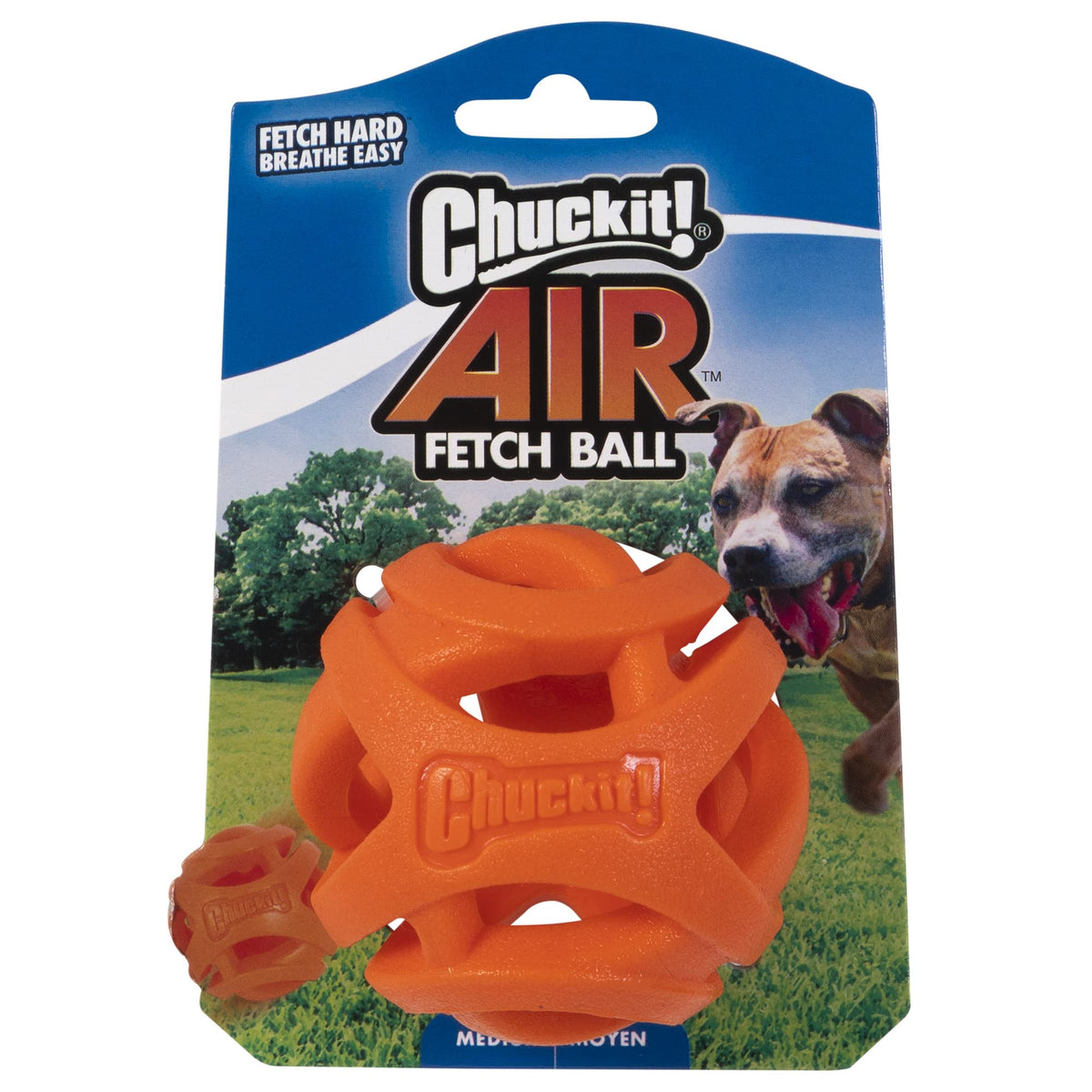 Balle Chuckit Air Fetch avec design creux, facilitant la respiration lors du jeu actif.