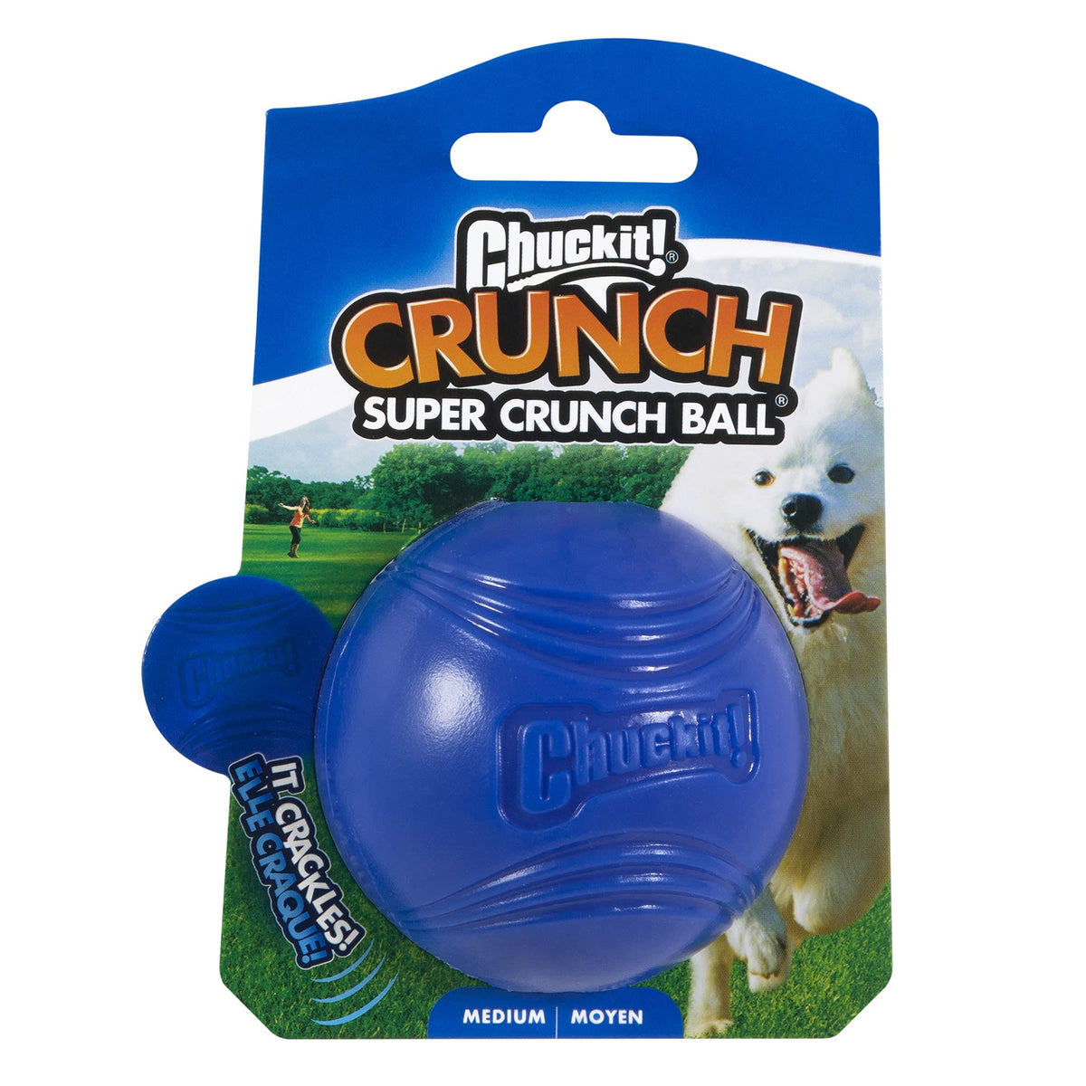 Chuckit! Crunch Ball: balle-crac-interne stimulant l’attention du chien.