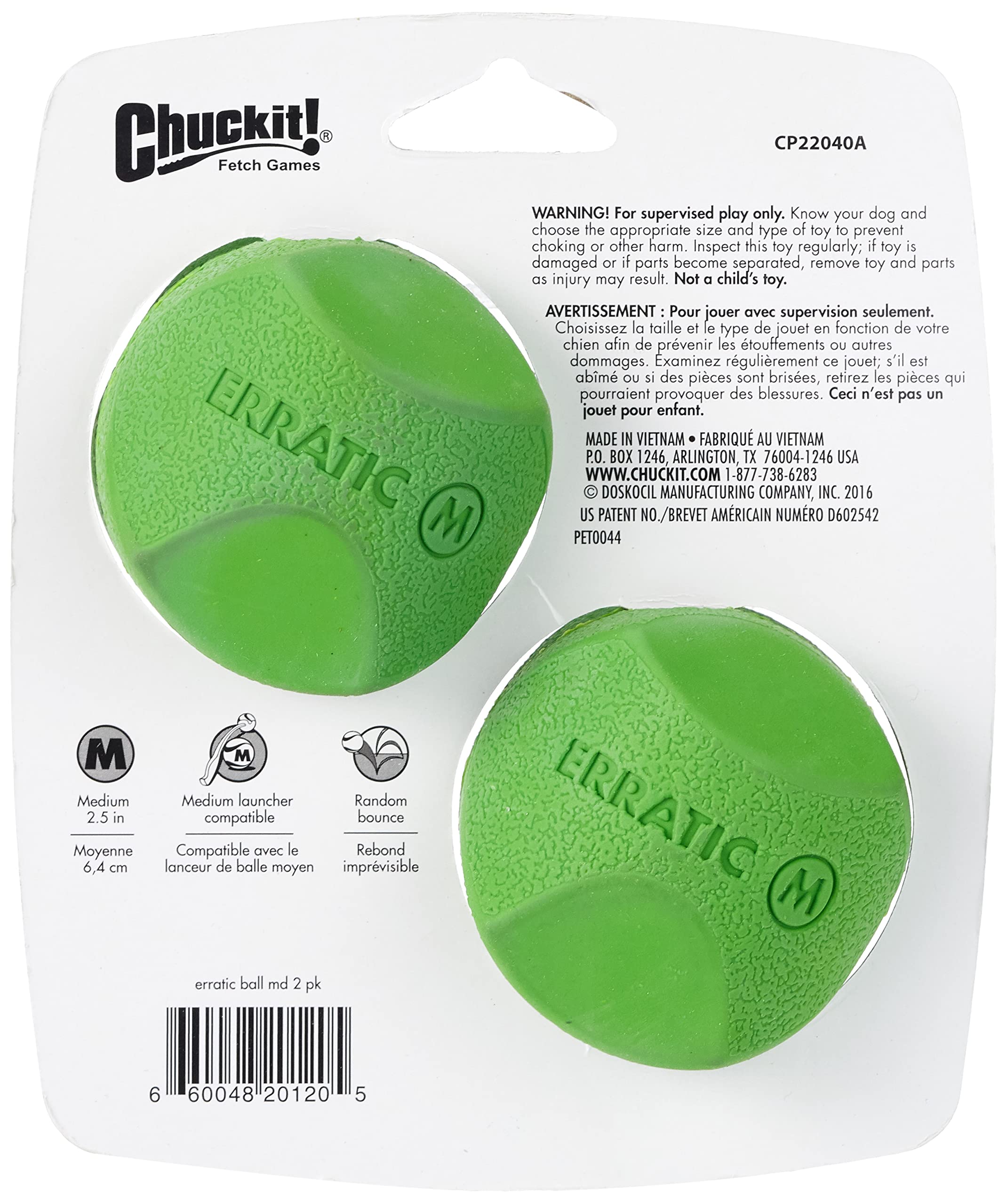 Chuckit! Balle durable en caoutchouc facile à nettoyer pour chiens actifs