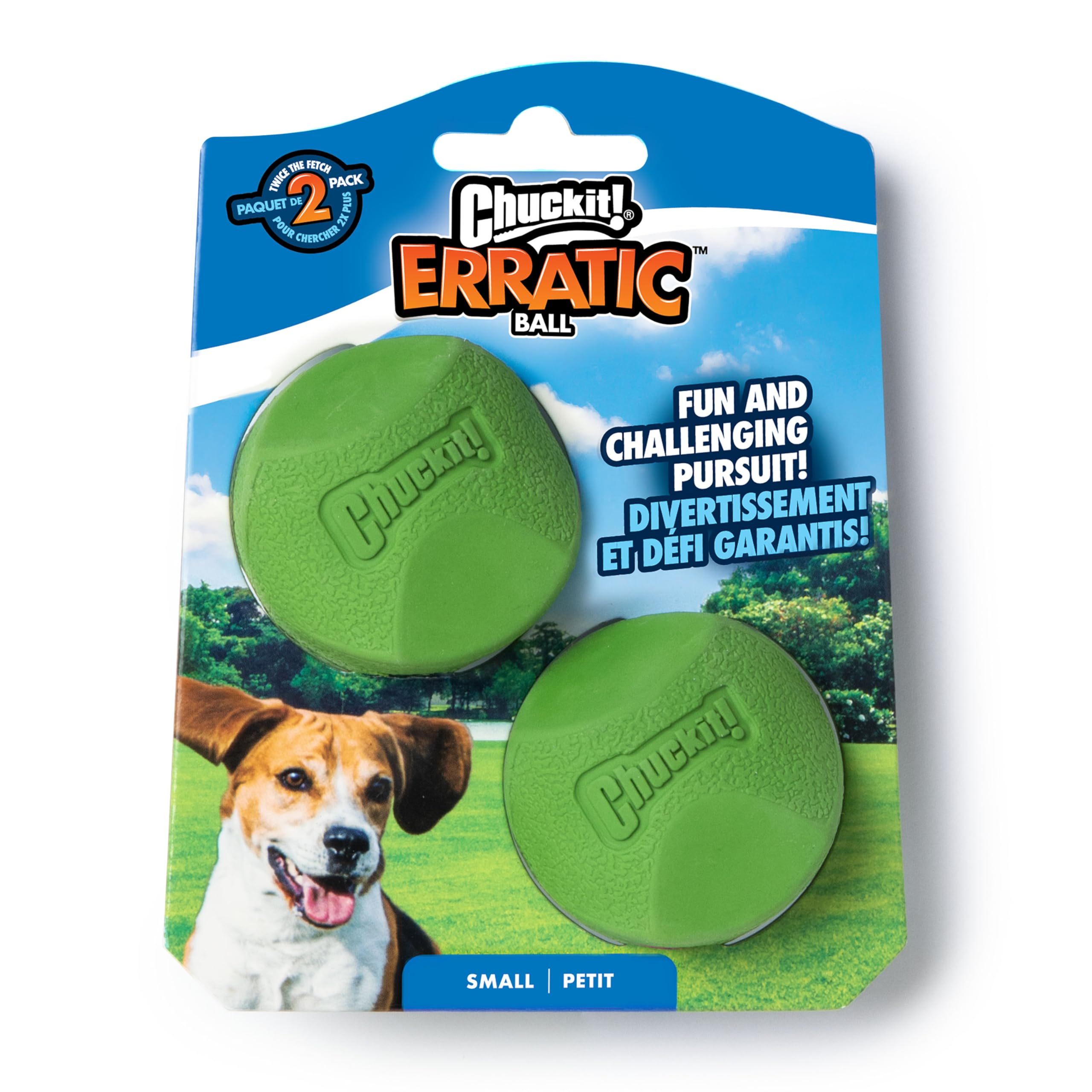 Balle Chuckit! interactive erratique pour petit chien – stimulation ludique.