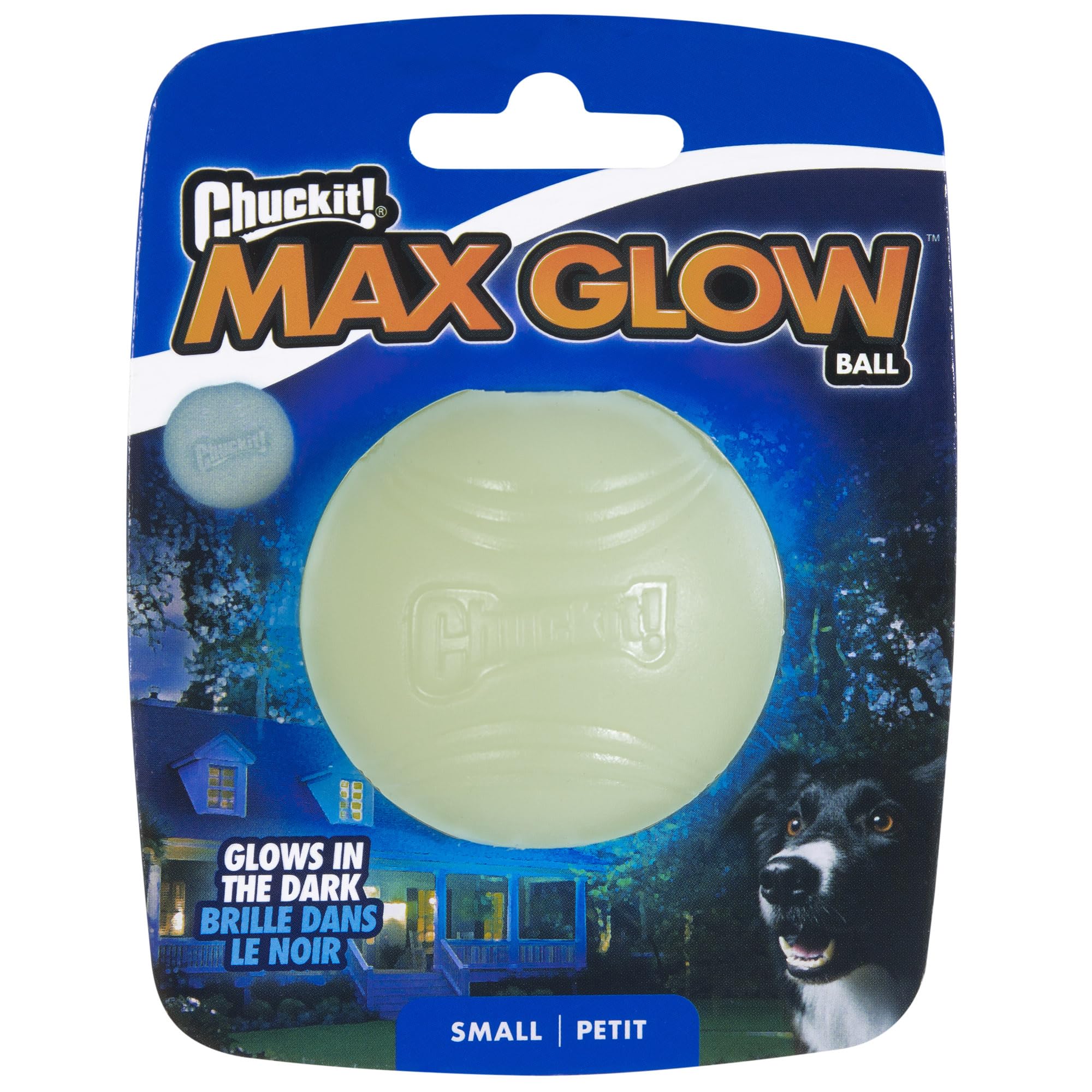 Chuckit! Balle lumineuse-chien-2pouces, idéale pour les jeux nocturnes.
