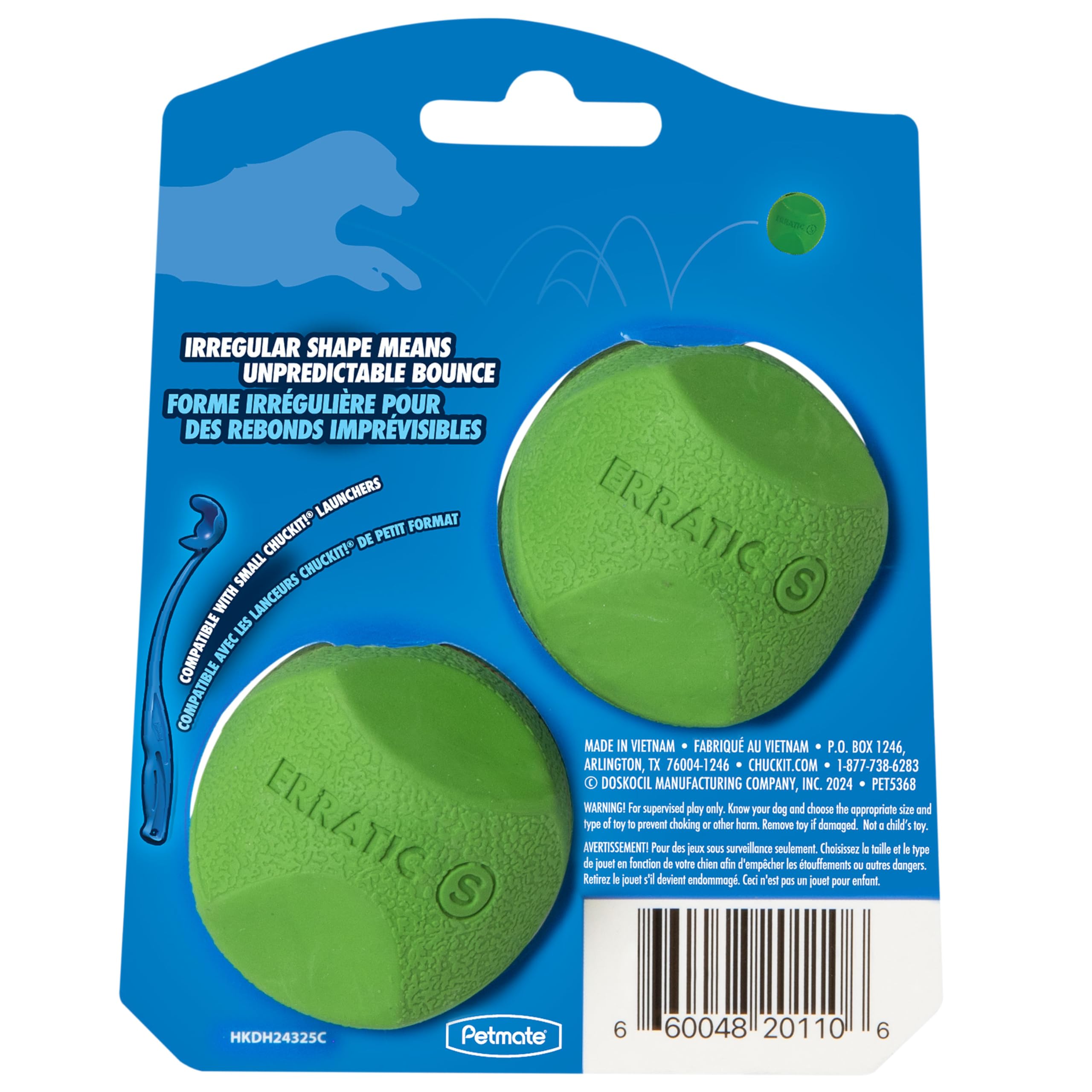Balle Chuckit! petite taille – idéale pour petites races et jeux en intérieur.