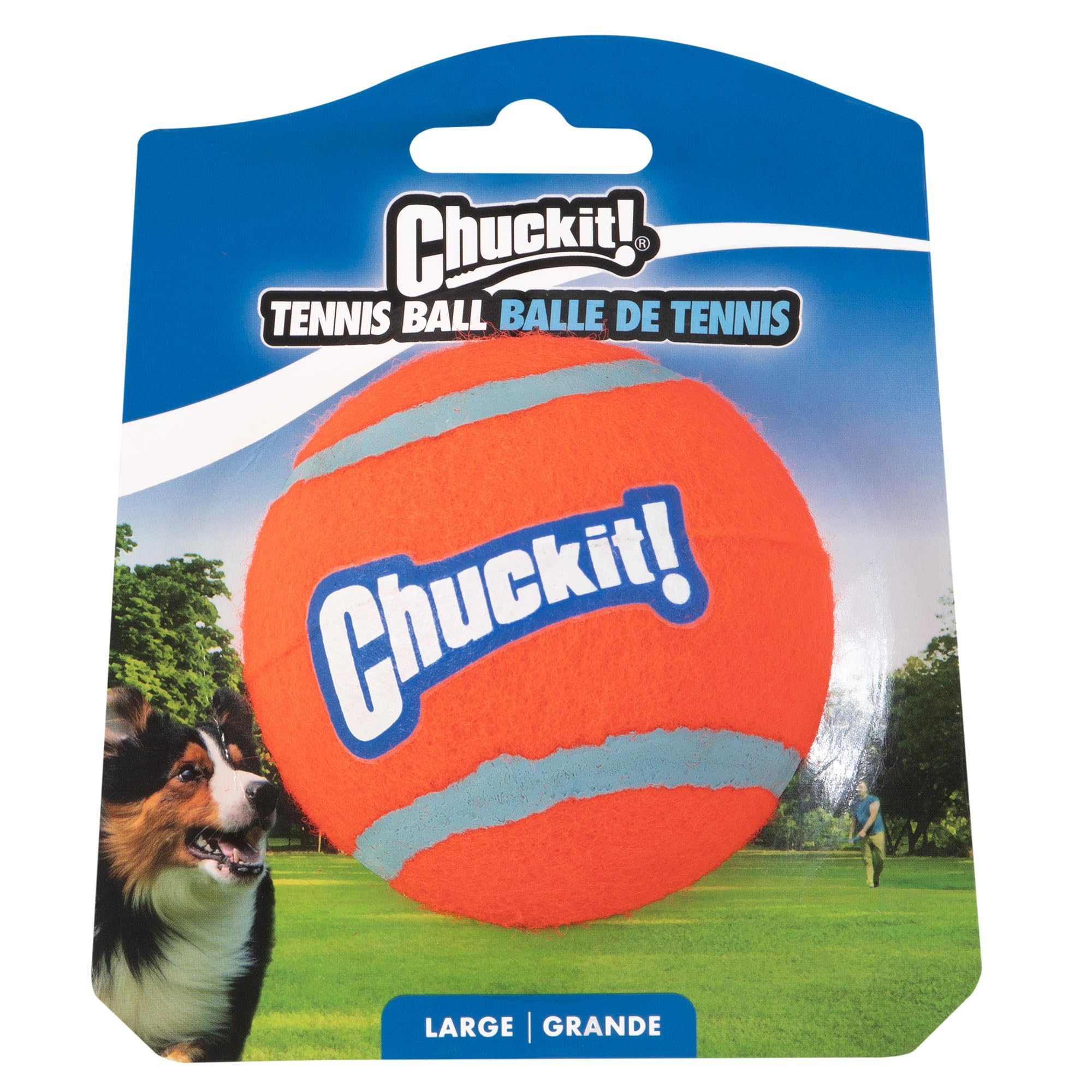 Balle Chuckit! grande 3 pouces, facile à repérer en extérieur pour le chien.