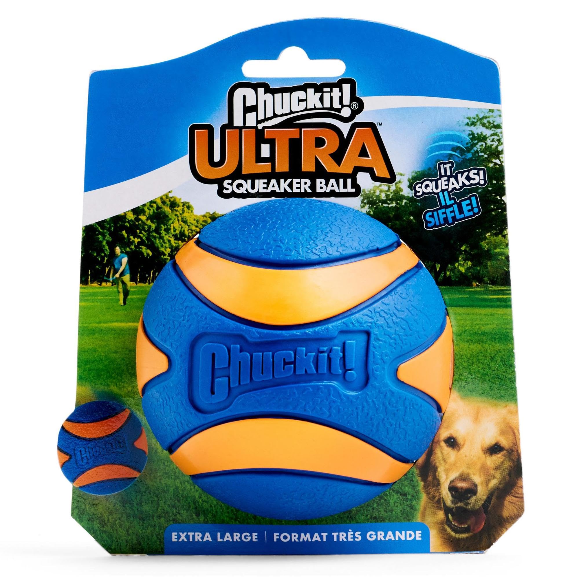 Chuckit Ultra Squeaker XL : balle ultra-siffante idéale pour grandes races.