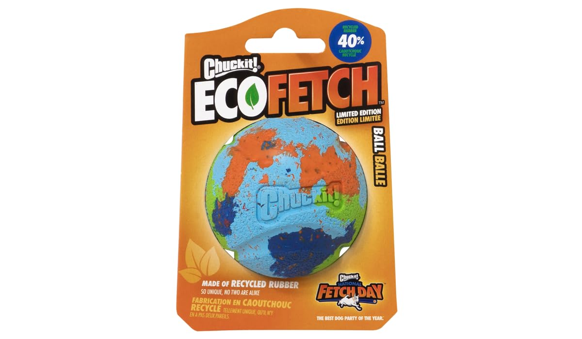 Balle EcoFetch Chuckit, diamètre 2,5 pouces, idéale pour jeux en extérieur.