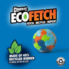 Balle EcoFetch Chuckit motif unique, ajout visuel attractif lors du jeu.