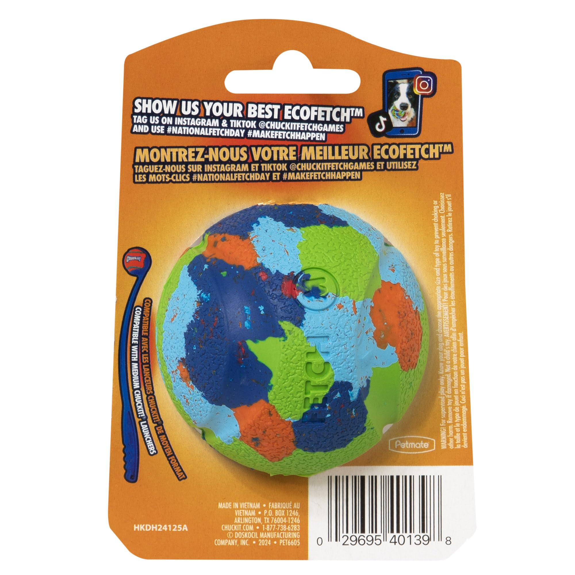 Motif unique sur la balle EcoFetch pour sessions plus amusantes.
