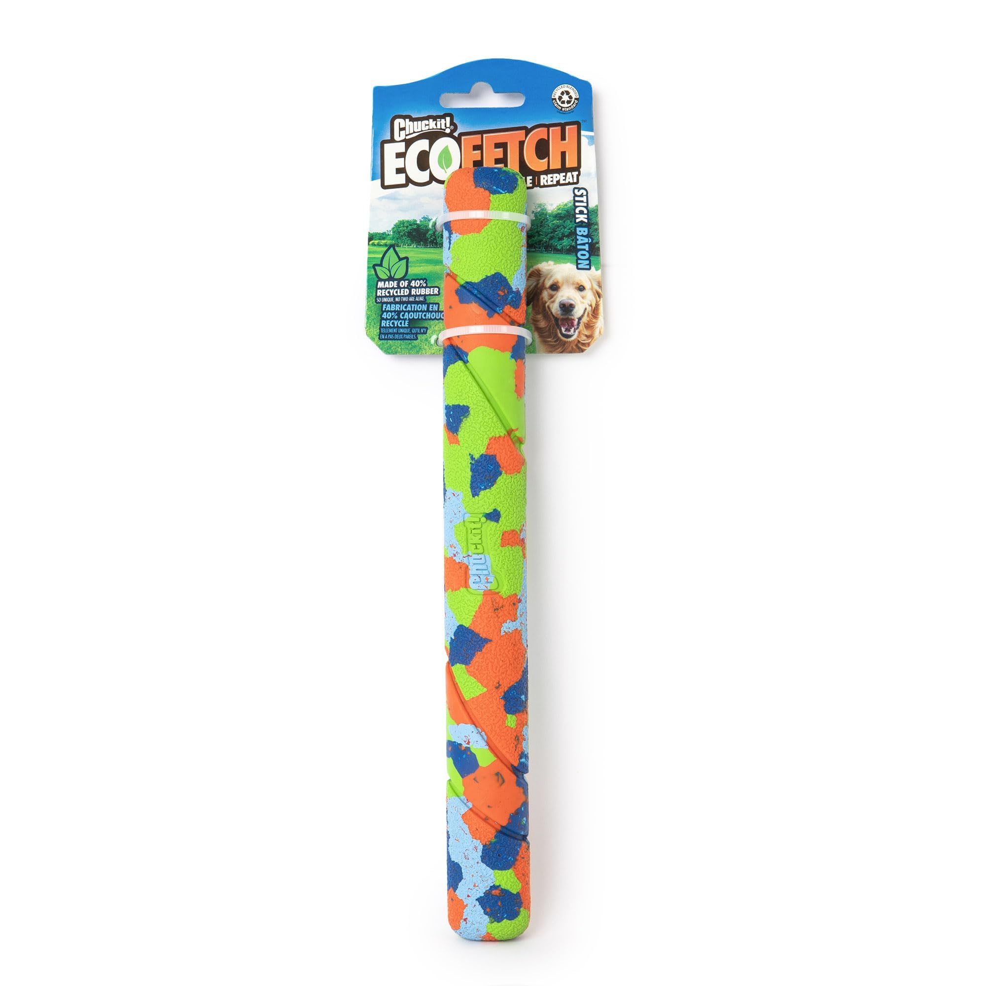 Chuckit EcoFetch Stick: design durable et coloré pour sessions dynamiques.