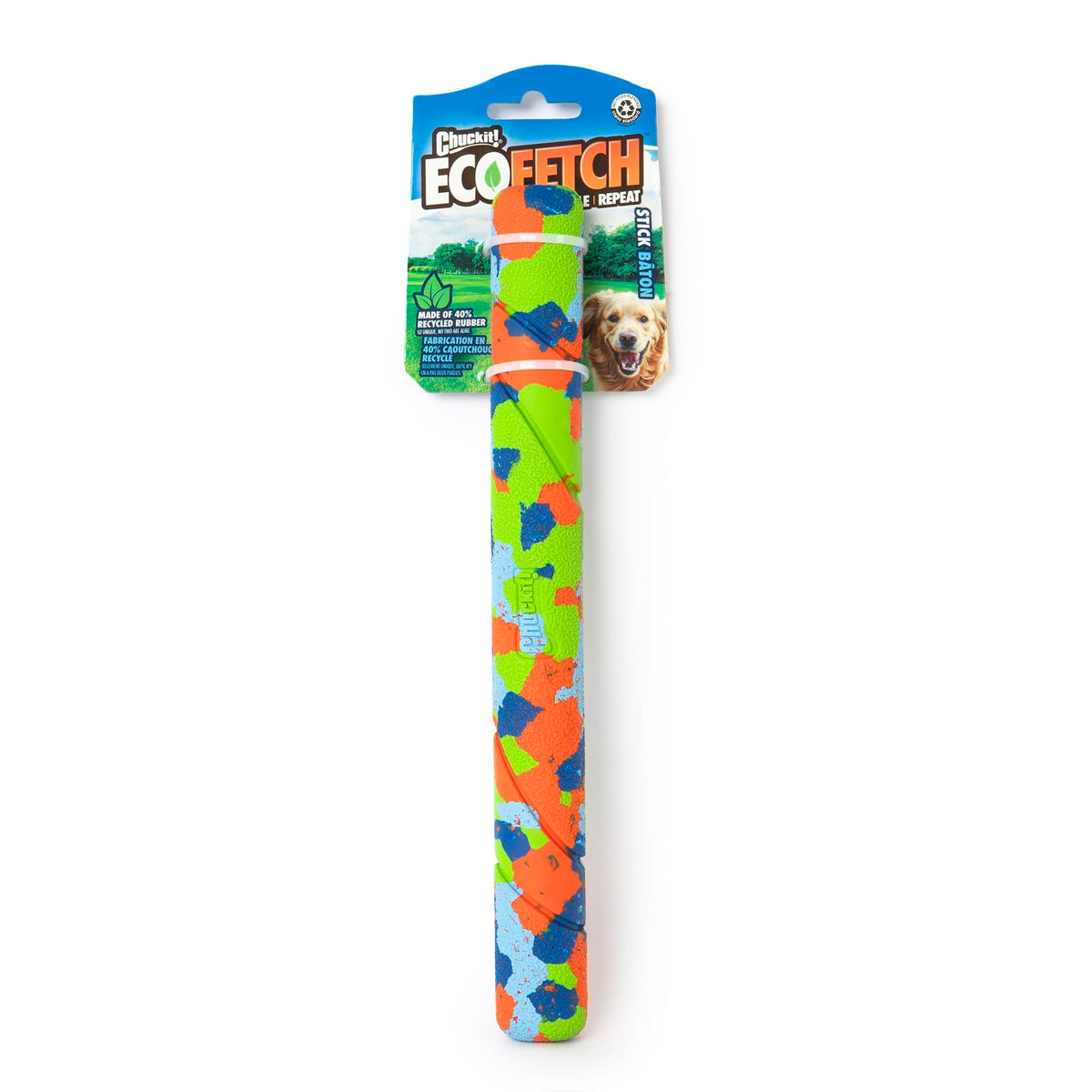 Chuckit EcoFetch Stick: design durable et coloré pour sessions dynamiques.