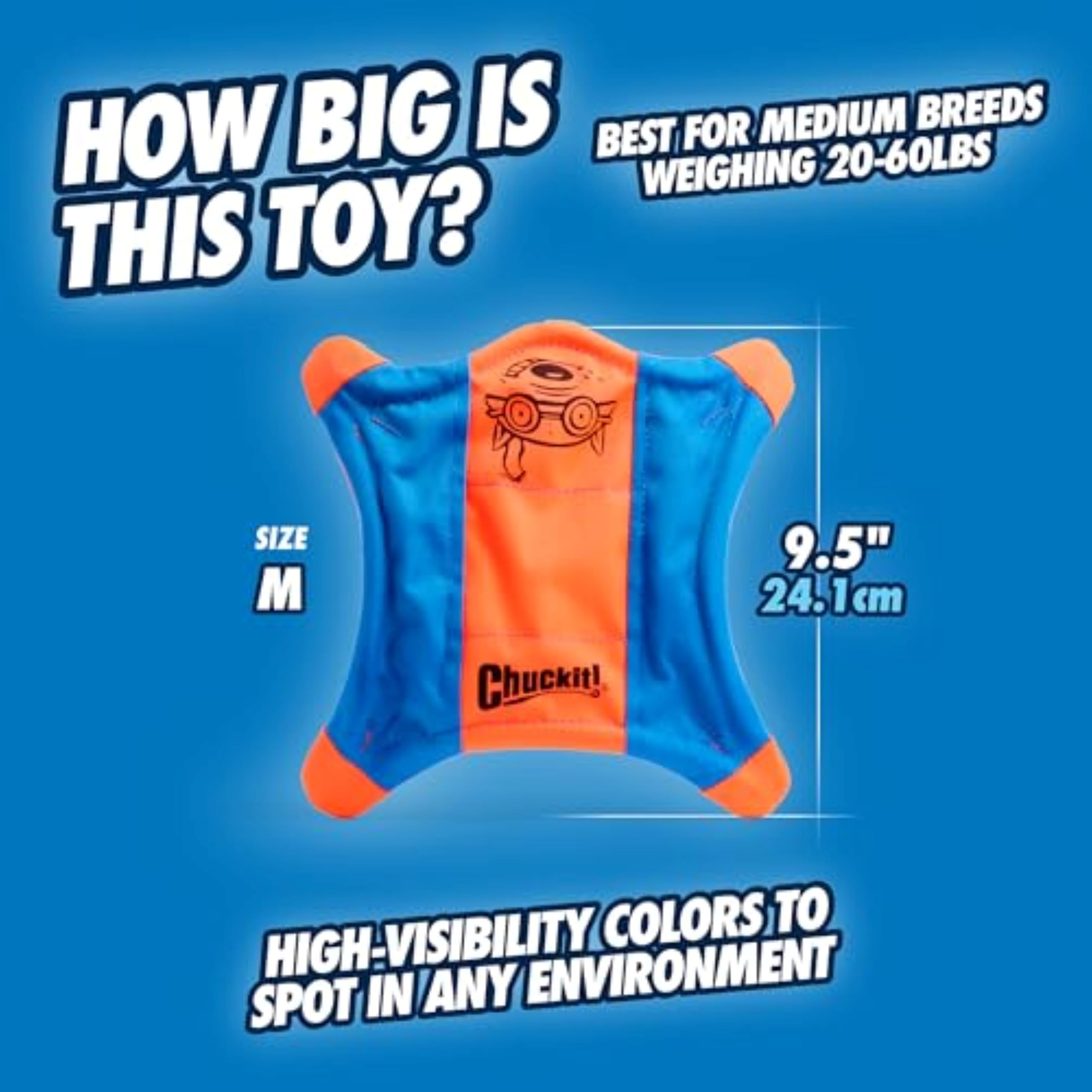 Chuckit! Flying Squirrel, couleurs vives améliorant la visibilité lors des jeux.