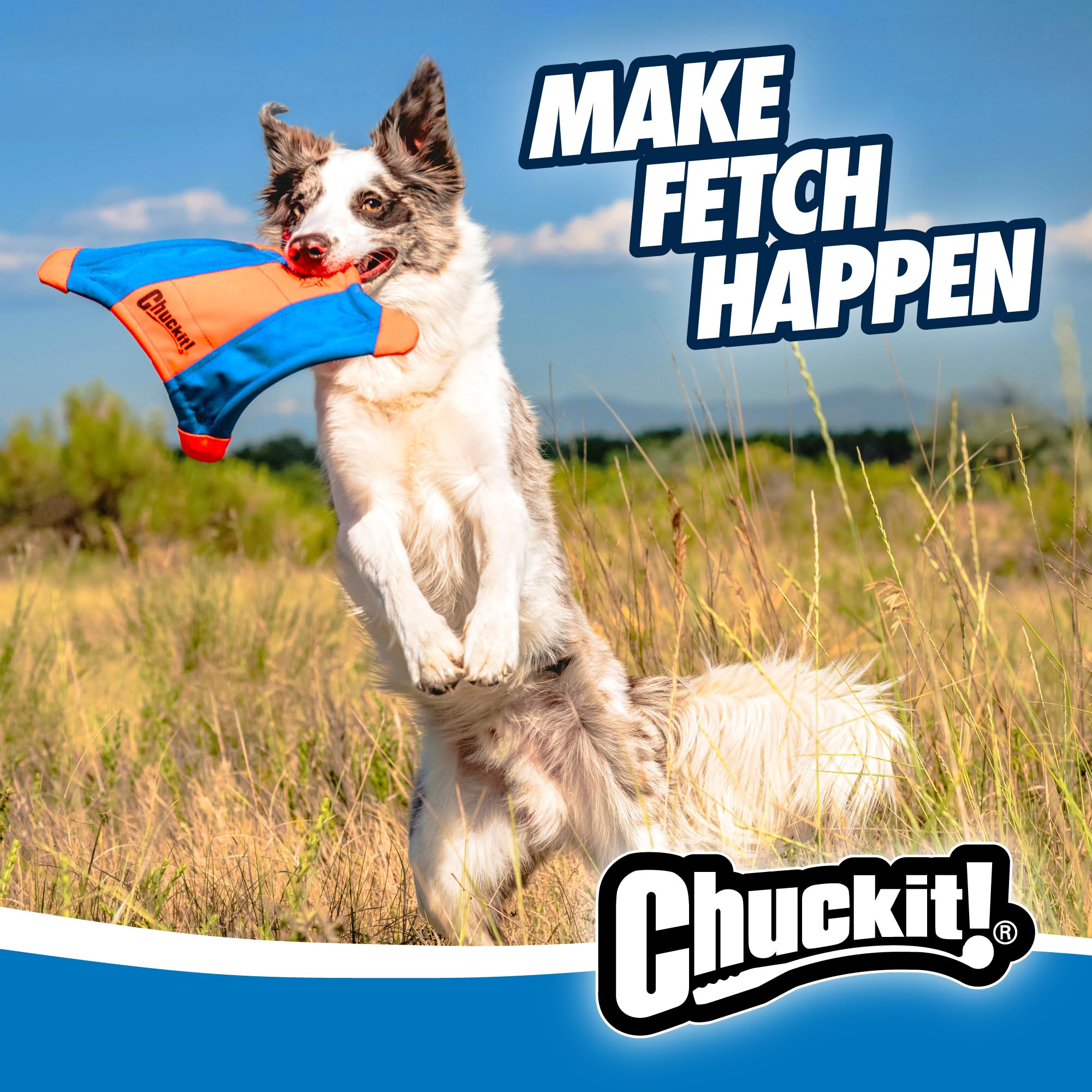 Chuckit Flying Squirrel en toile polyester durable, douceur pour gencives et dents.