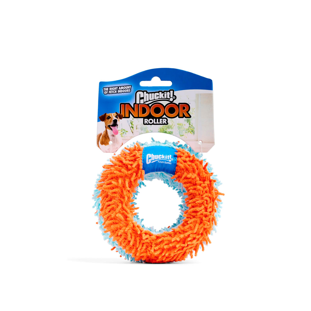 Chuckit! Indoor Roller : couleurs orange et bleu parfaites pour sessions de jeu en intérieur.
