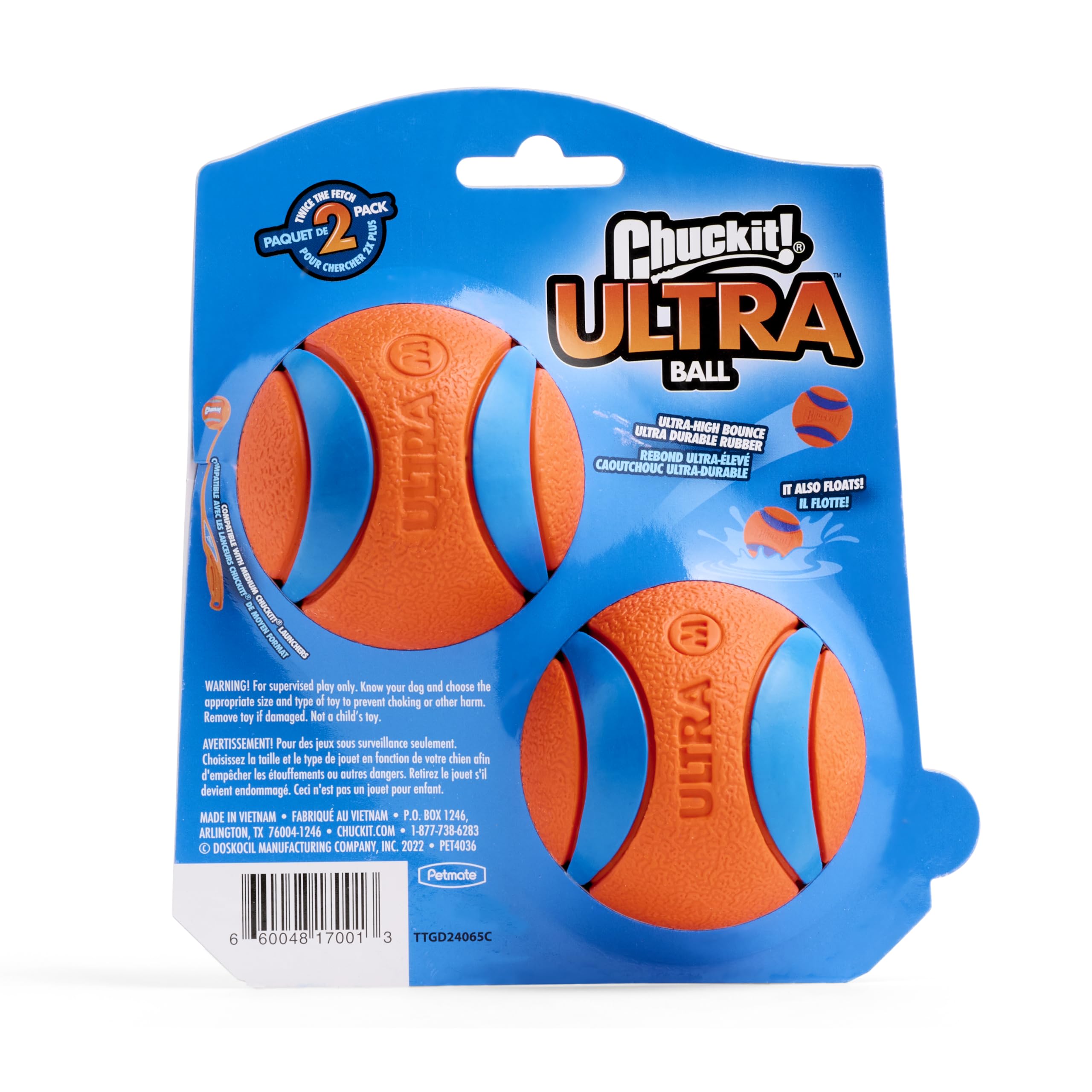 Chuckit Ultra Ball surface rugueuse, bonne prise en bouche.