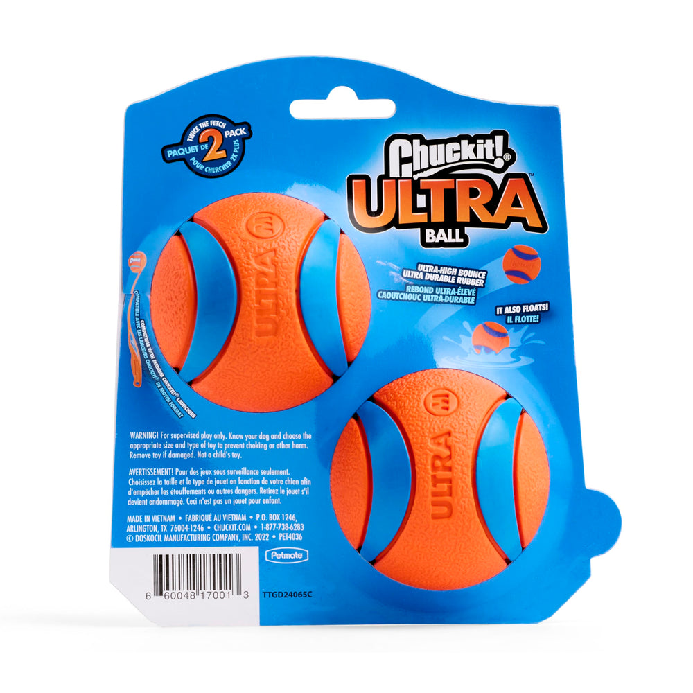 Chuckit Ultra Ball surface rugueuse, bonne prise en bouche.
