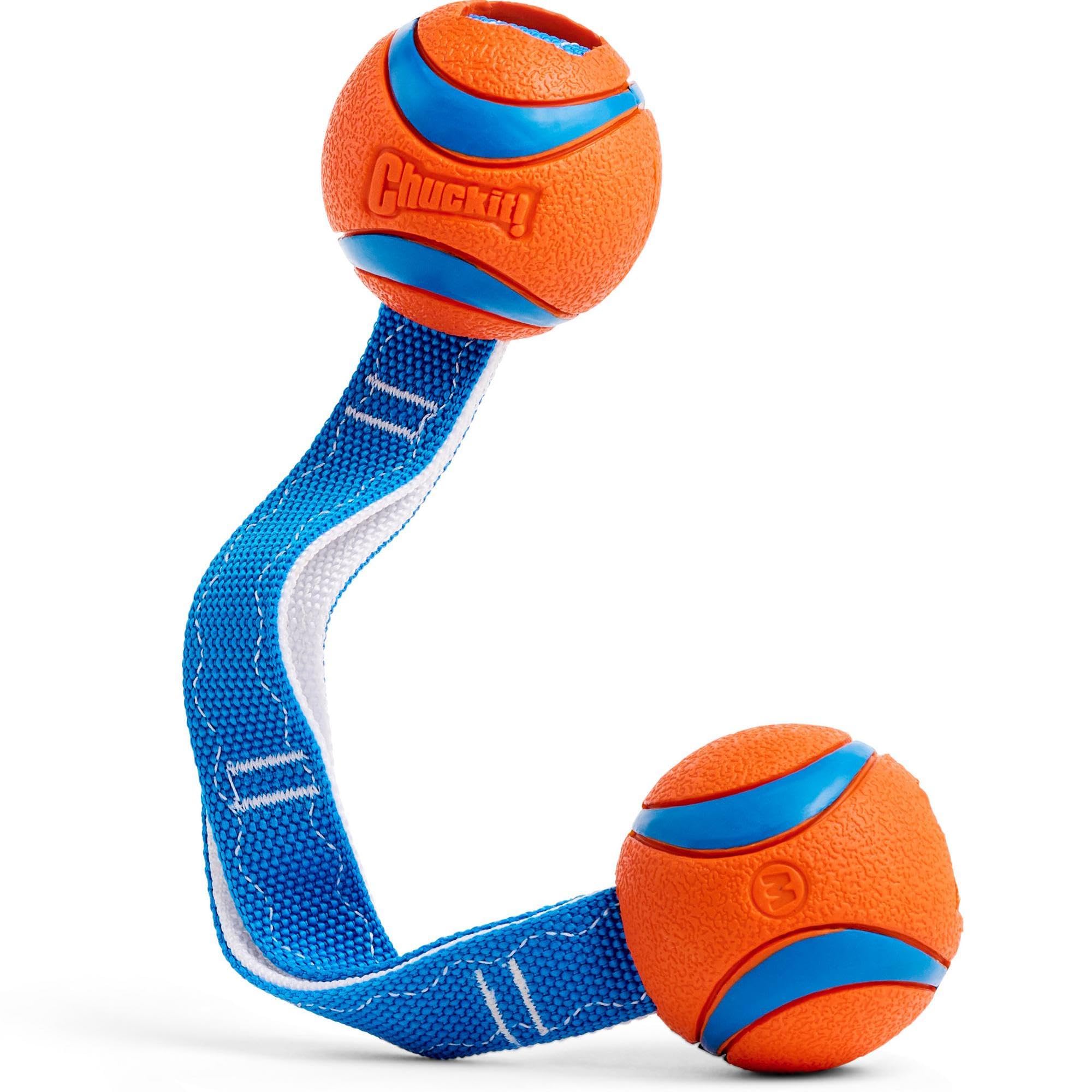 Chuckit Ultra Duo Tug: deux balles bleues et oranges pour sessions de jeu en plein air