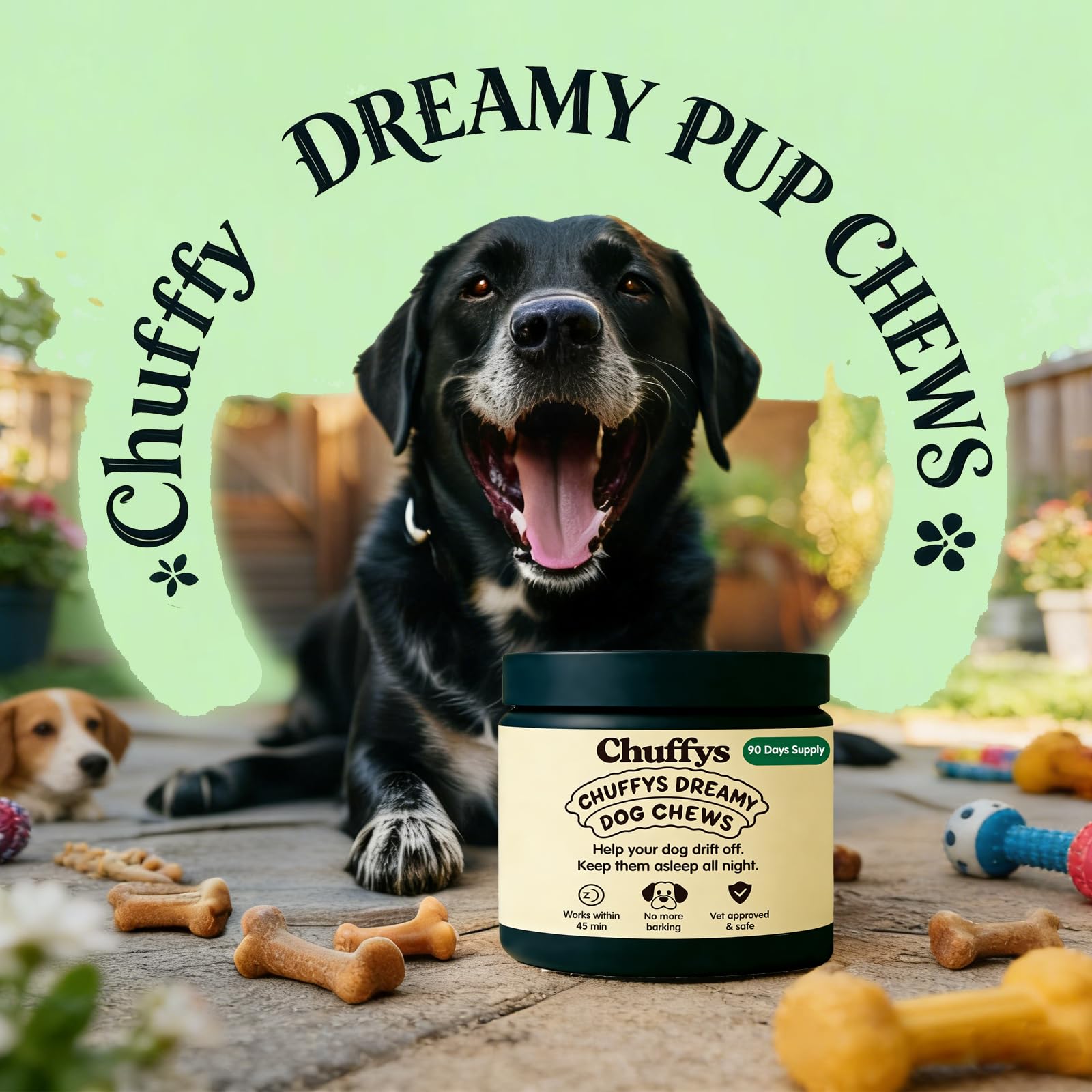 Comprimés Dreamy Pup Chews: formule douce et sûre pour l usage quotidien.