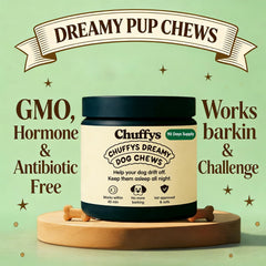 Gros plan sur les gommes Dreamy Pup, soutien doux pour le repos du chien.