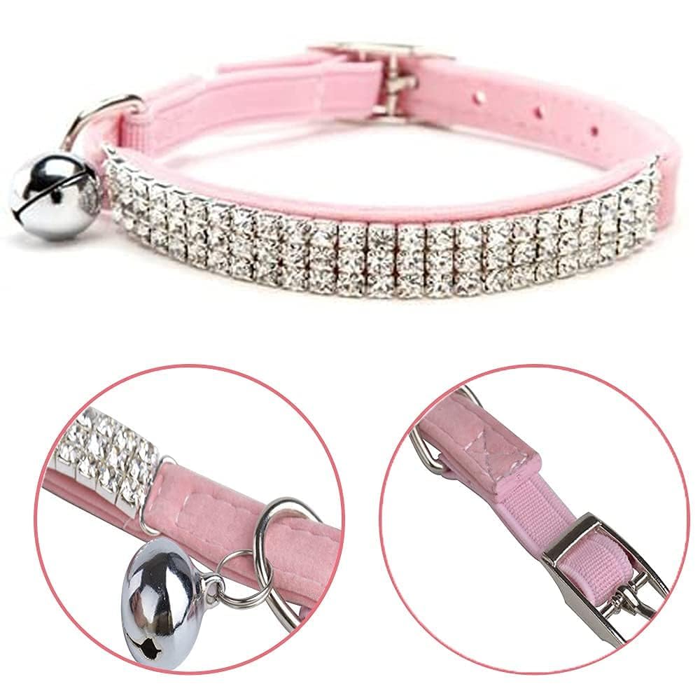 CHUKCHI collier velours ajustable rose avec clochette pour repérer votre animal