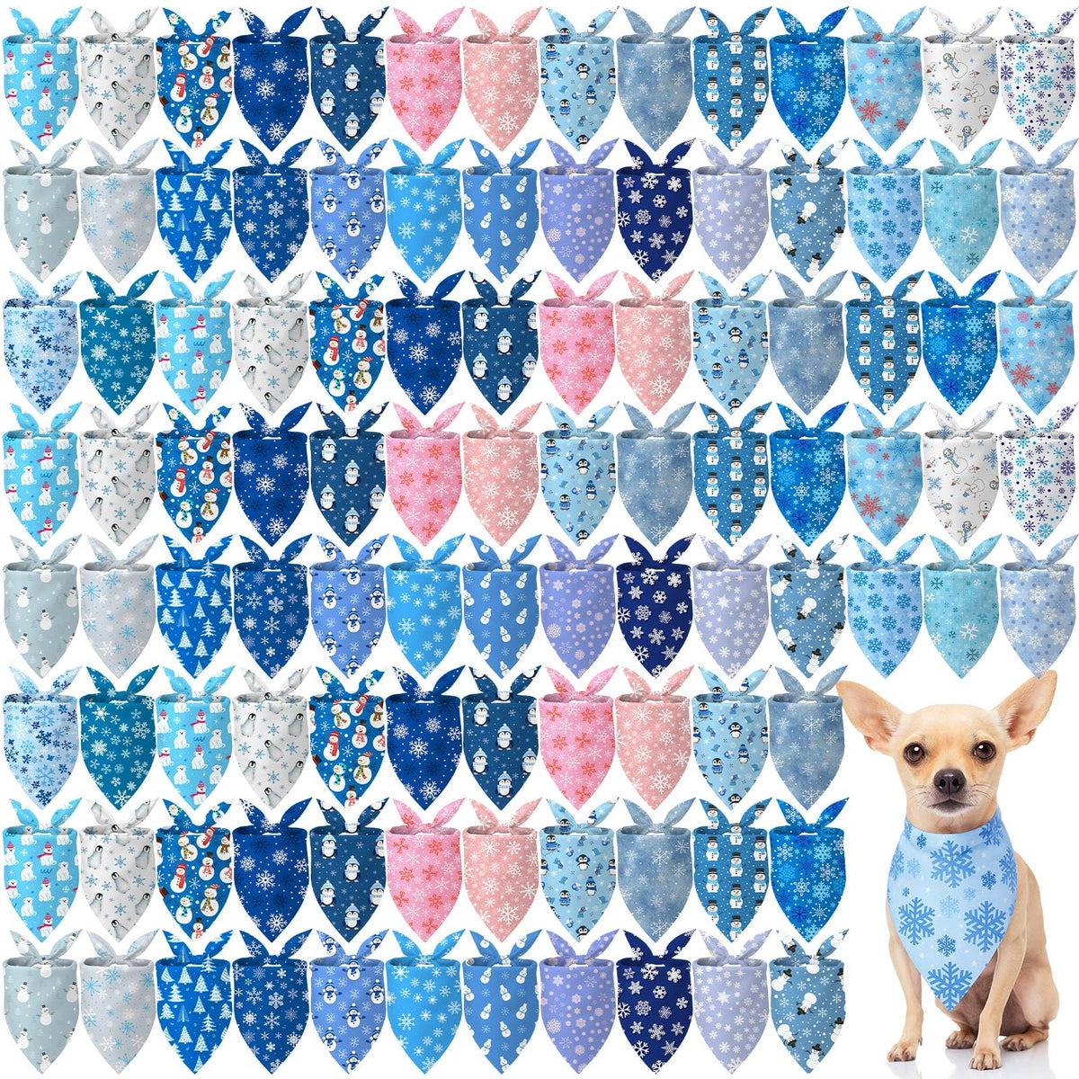 Bandanas d'hiver Chunful pour chiens bleus avec flocons, look festif et confortable