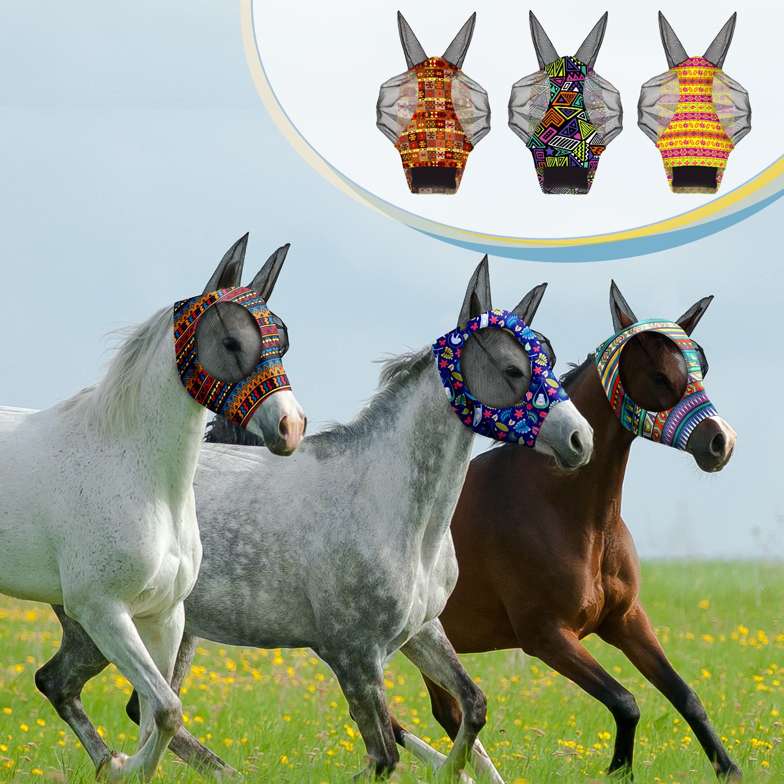 Chunful design 3d masque anti-mouches cheval pour confort et protection.