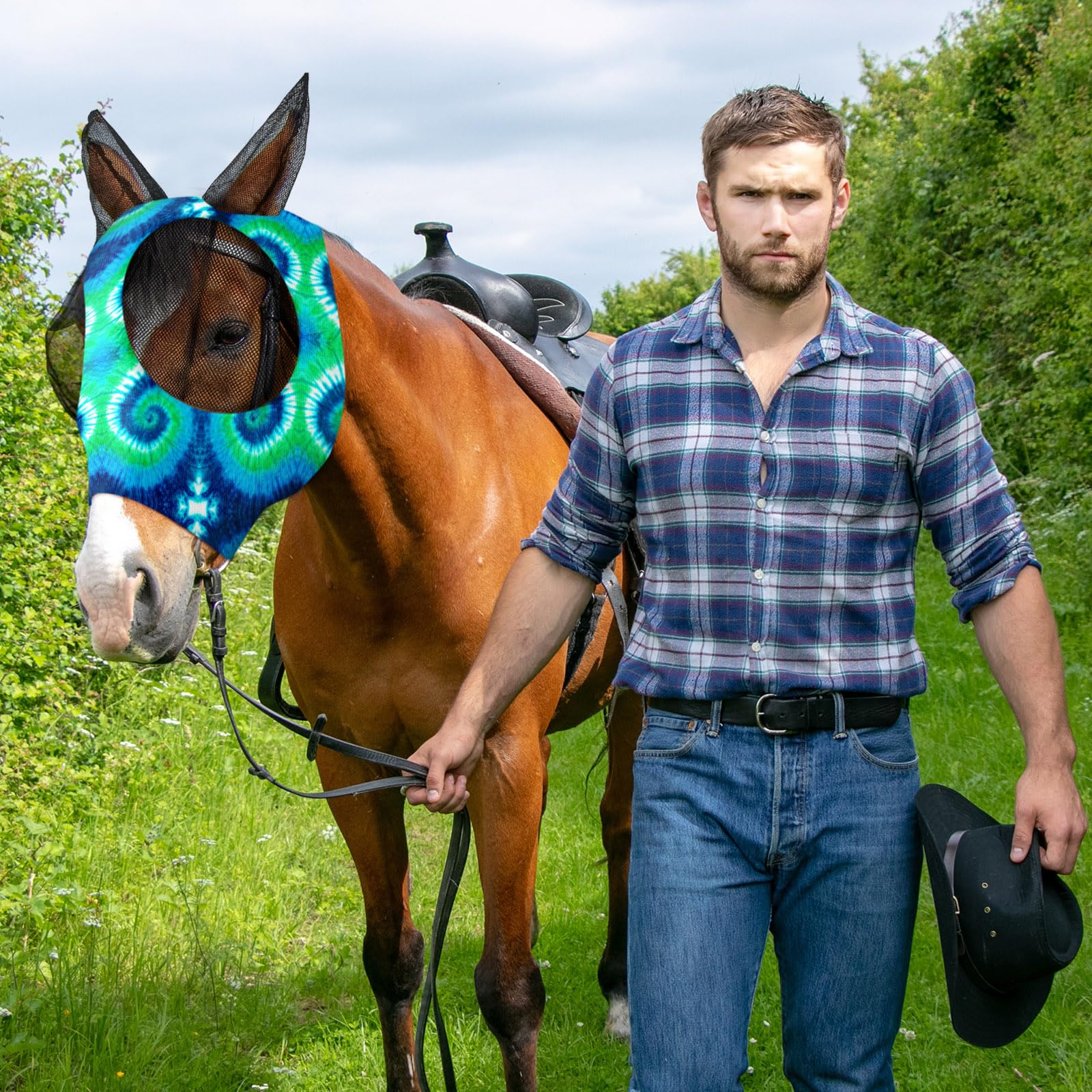 Chunful masque mouches chevaux – tissu élastique pour ajustement confortable.