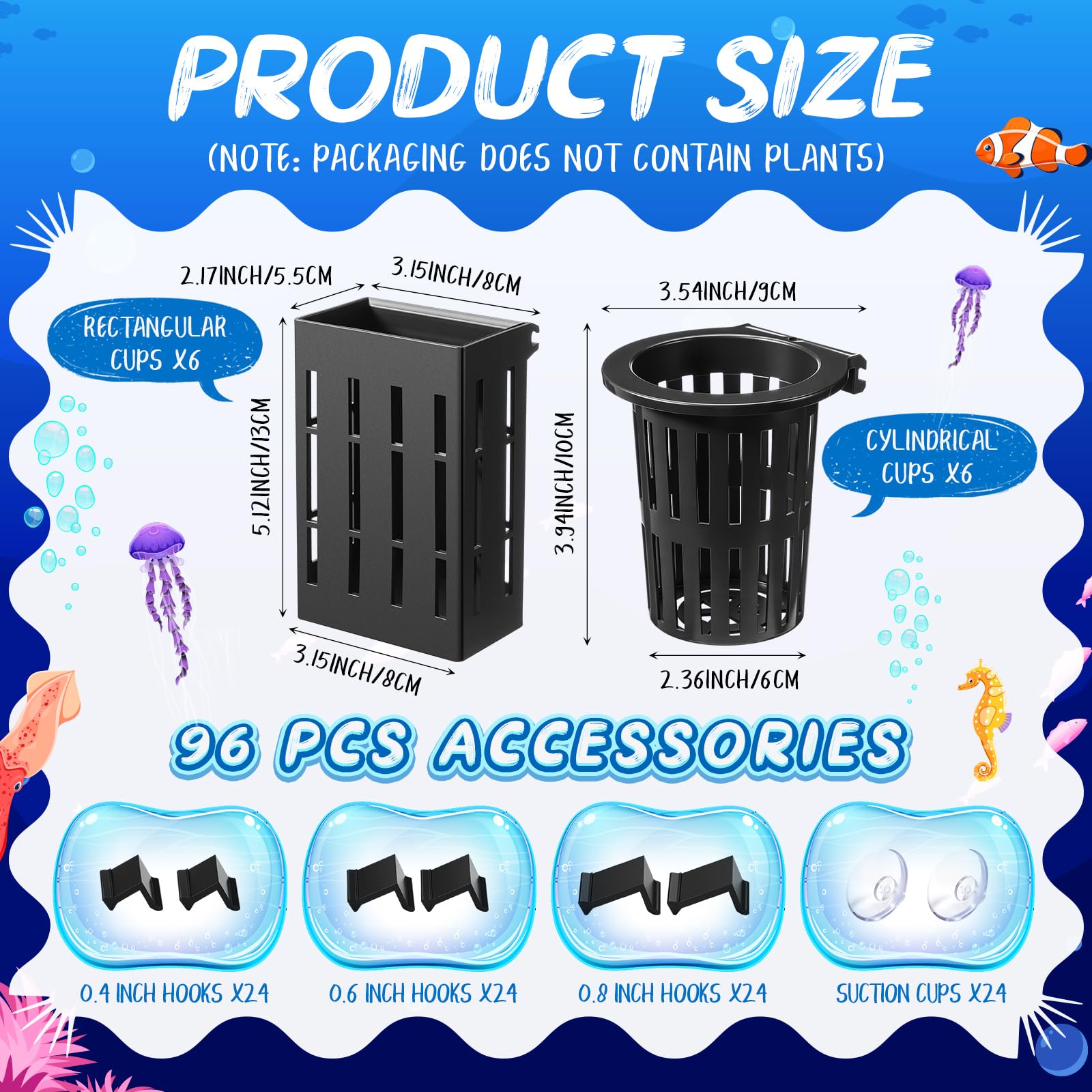 Pot cylindrique Chunful pour aquarium avec fixation par crochets robustes