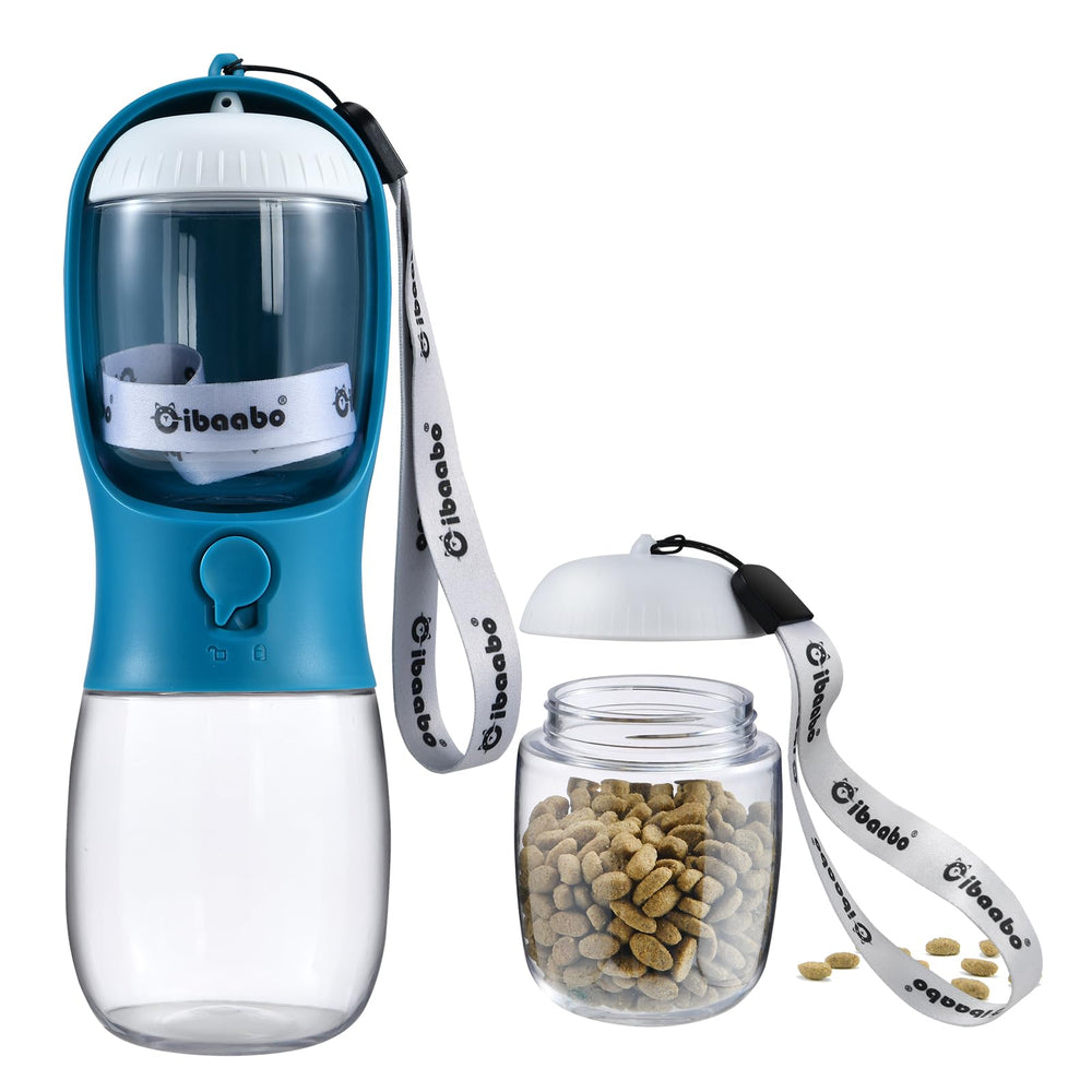 Gourde Cibaabo avec conteneur nourriture pour chien, pratique lors des promenades.
