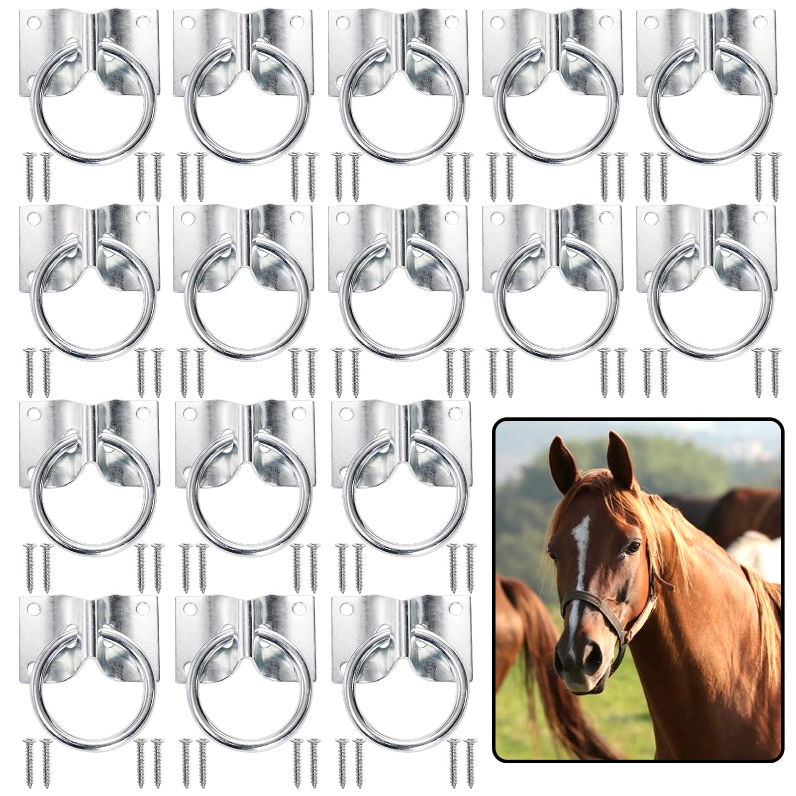 Cididu ensemble d'anneaux d'attache pour cheval, 16 pièces pour sécuriser l'écurie.
