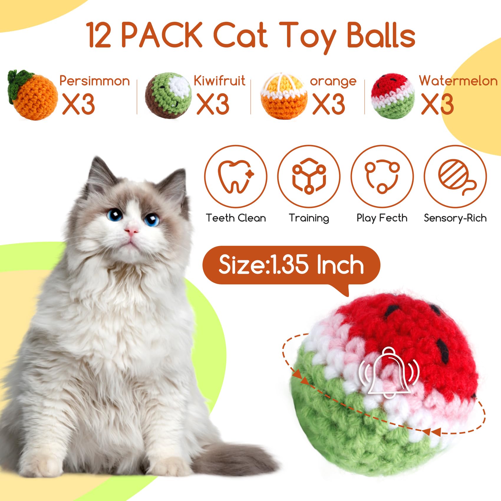 Balles chat Cipsken forme fruit colourées pour chasses intérieures.