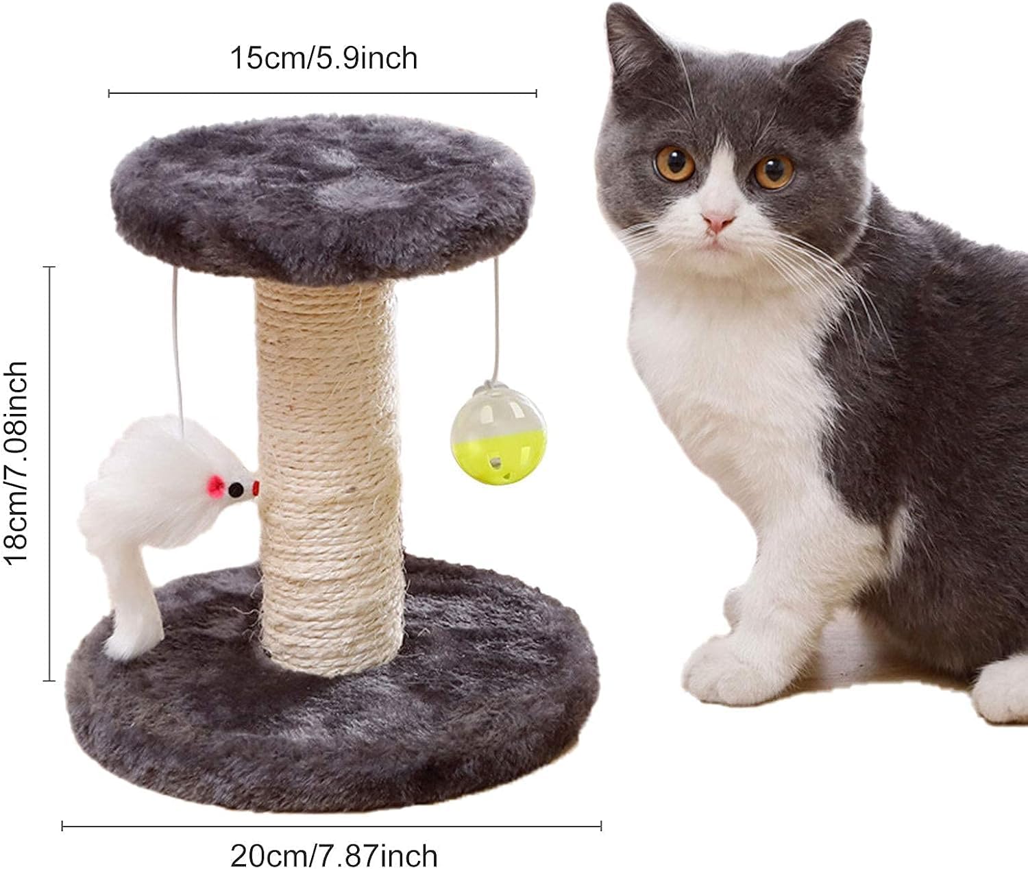 Cisila arbre-chat petit, sisal robuste et base en bois, parfait pour griffer et explorer.