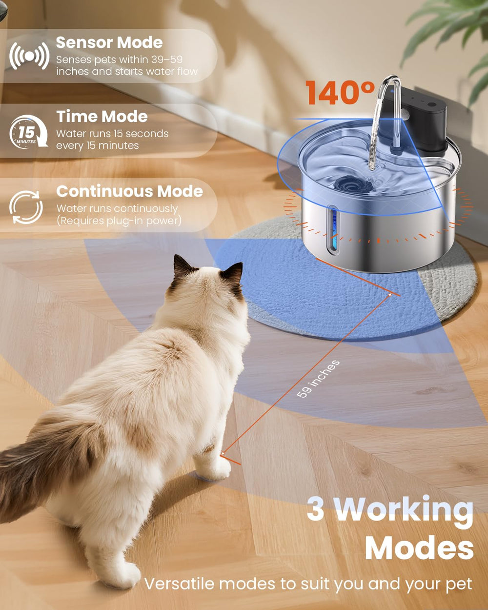 Cityflee fontaine eau mode trois flux: adaptabilité selon l'animal.