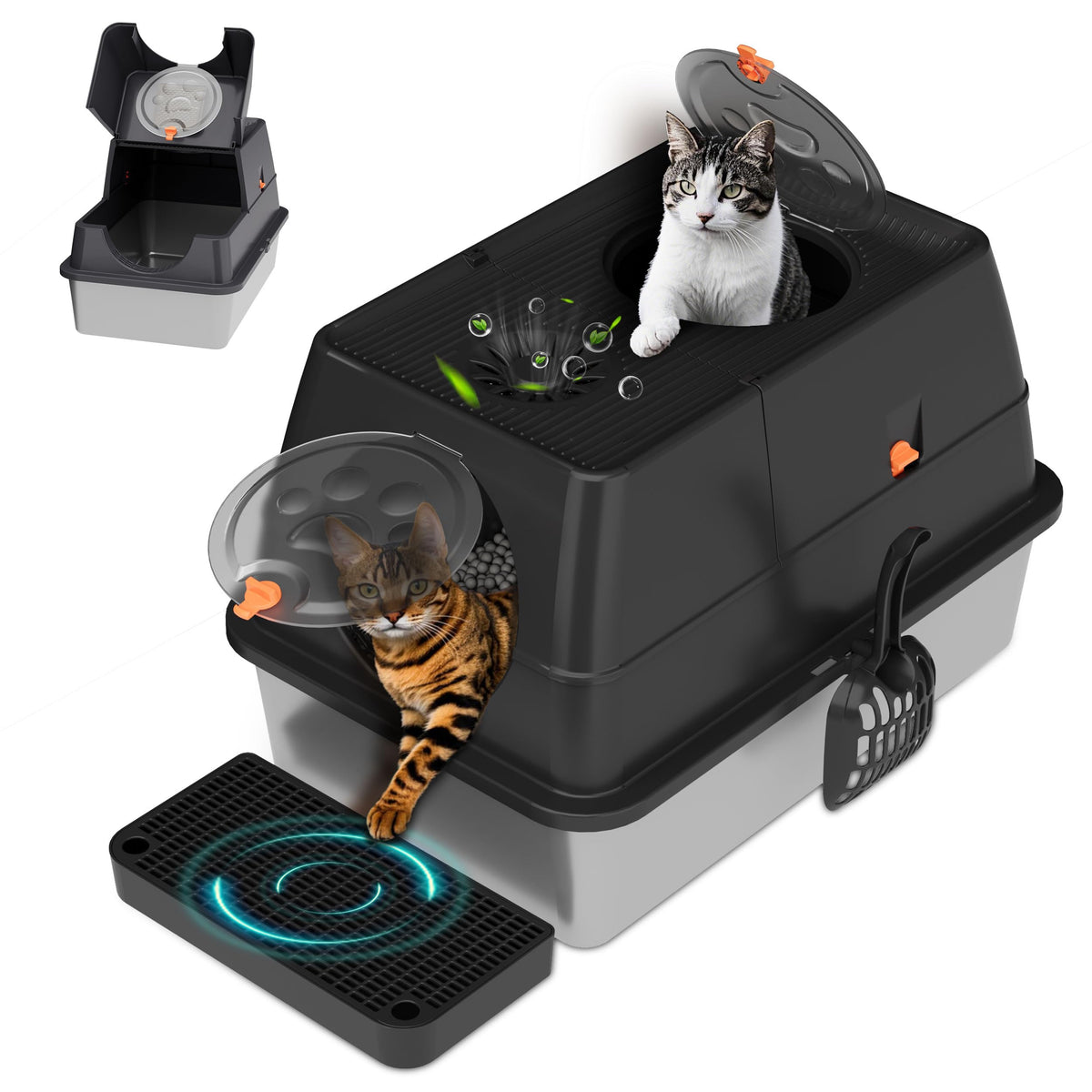 Citylife bo它te-litière inox avec couvercle XL, espace spacieux pour chats