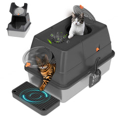 Citylife boîte-litière inox XL avec couvercle, idéale pour chats spacieux.